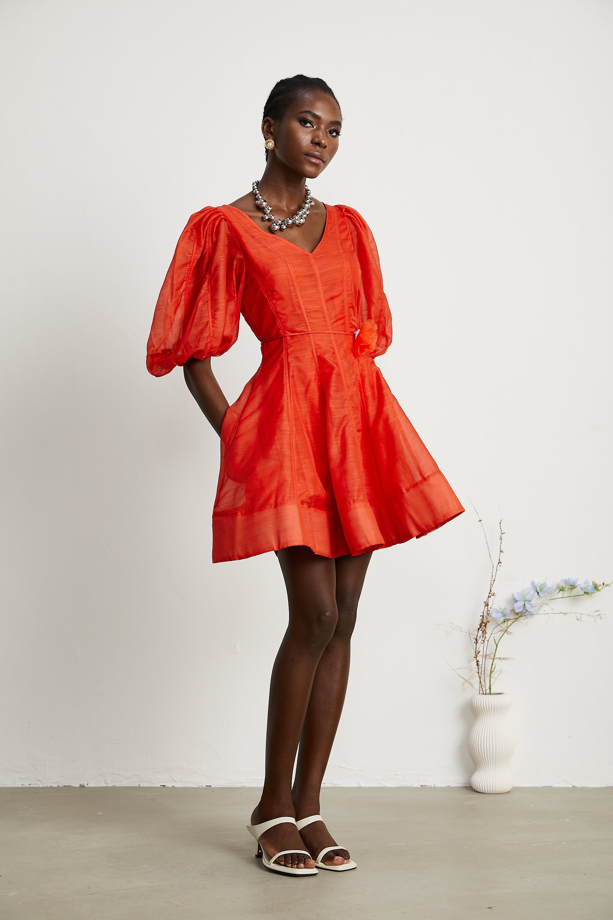 Allie puff-sleeved belted mini dress (US Only)