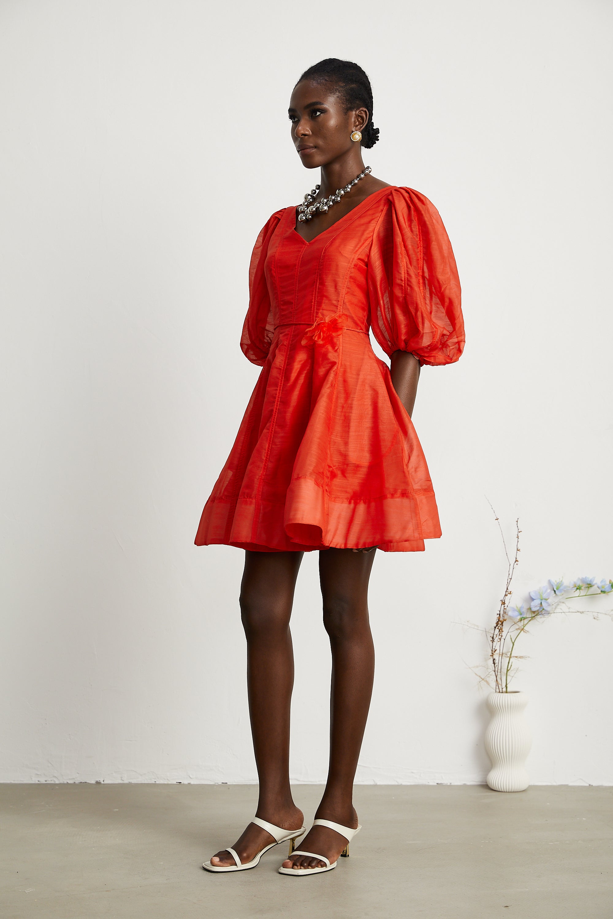 Allie puff-sleeved belted mini dress (US Only)