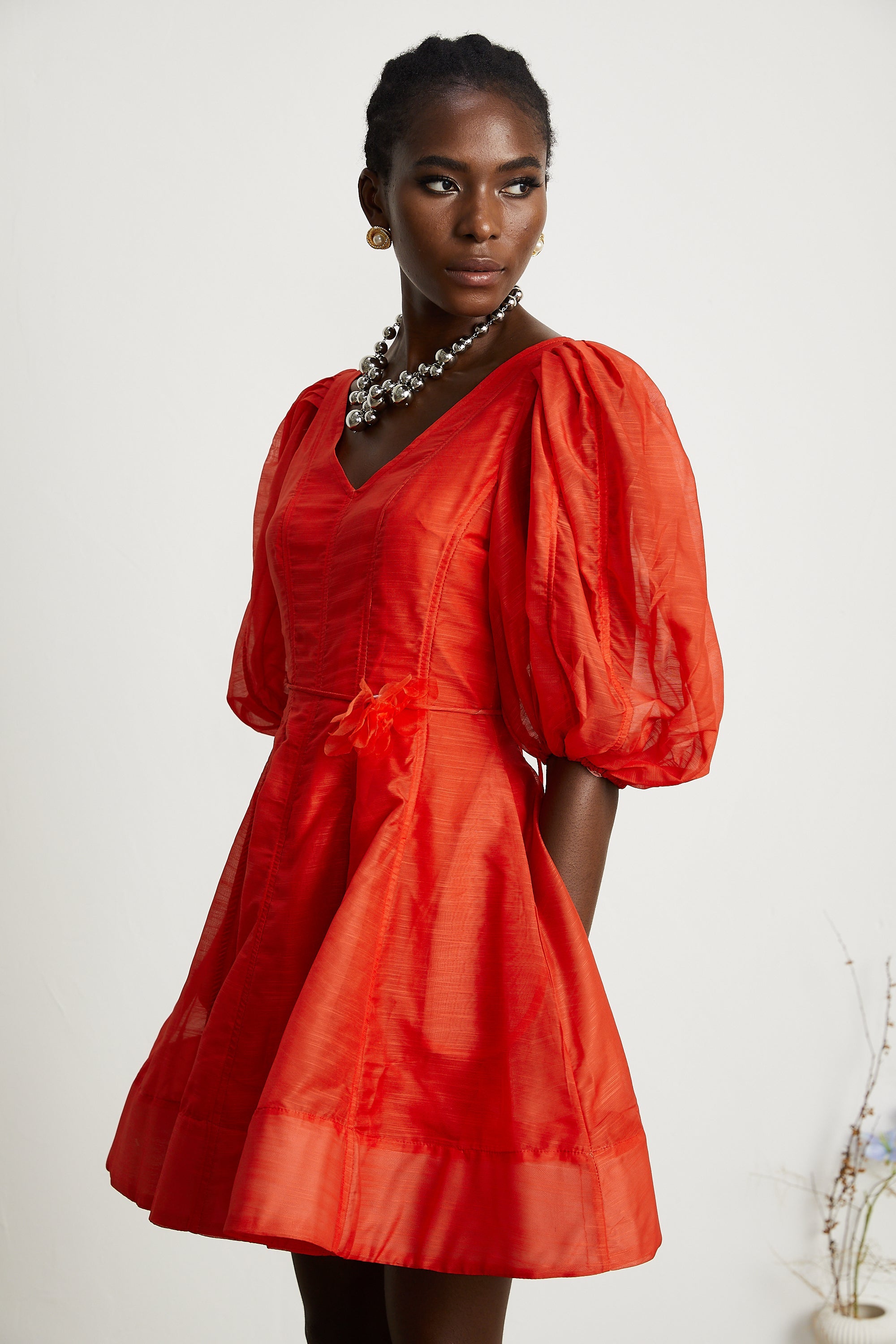 Allie puff-sleeved belted mini dress (US Only)