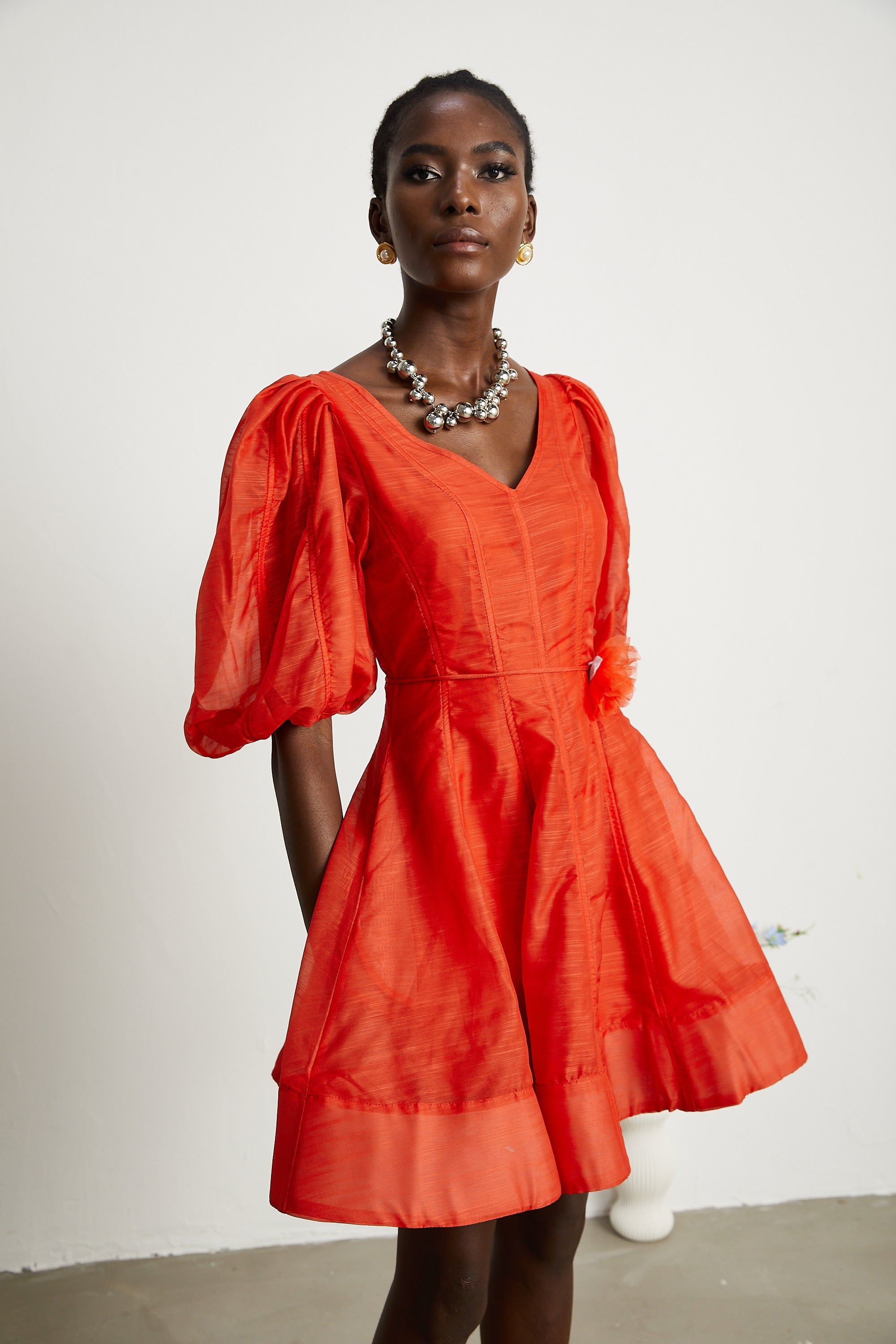 Allie puff-sleeved belted mini dress (US Only)