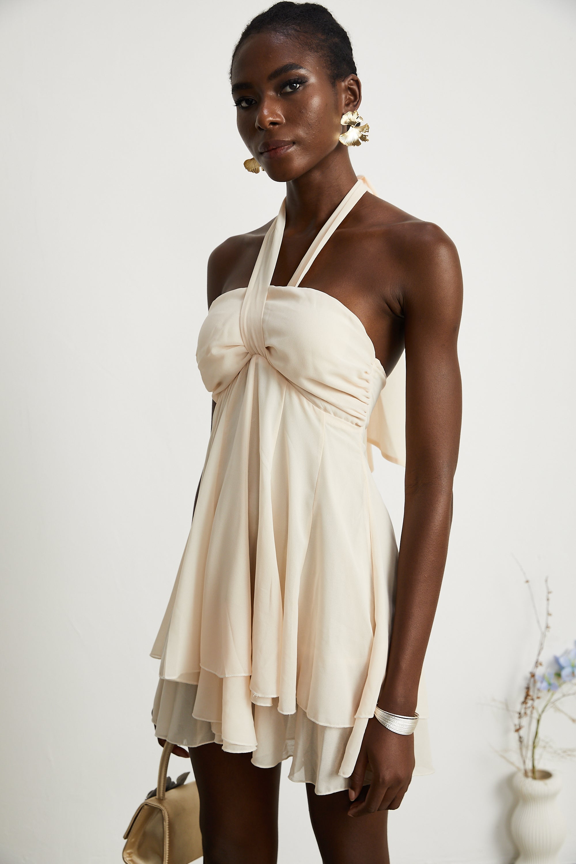 Esmerie Sleeveless Bustier Mini Dress with Back Tie Detail (Final Sale)