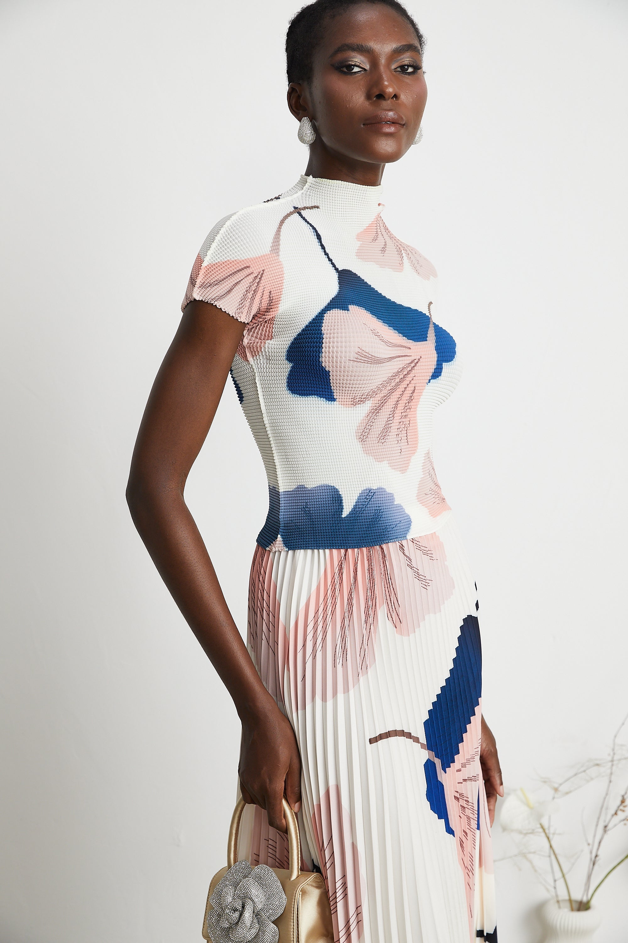 Isolde pattern-print knitted top & skirt matching set