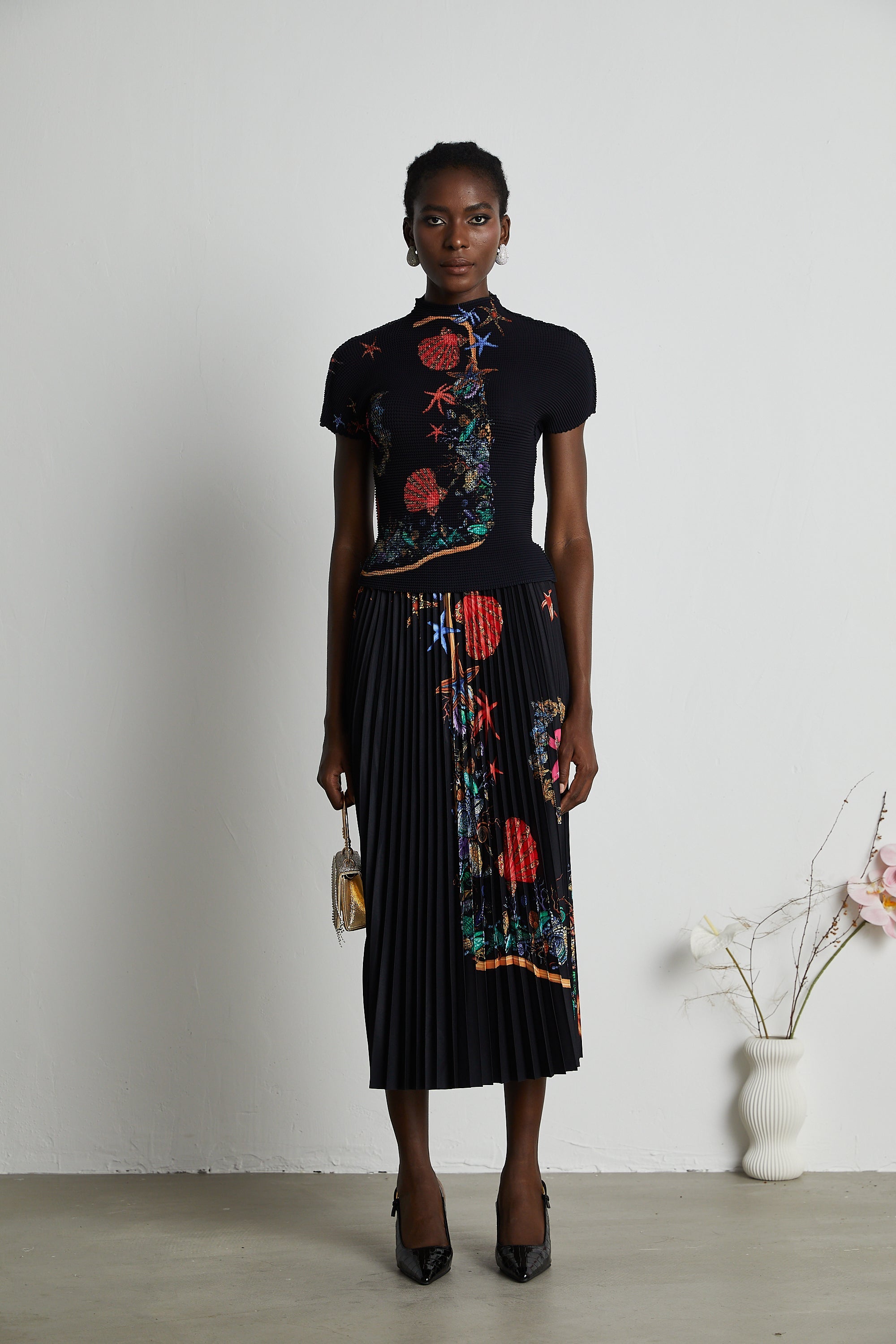 Josiane pattern-print knitted top & skirt matching set