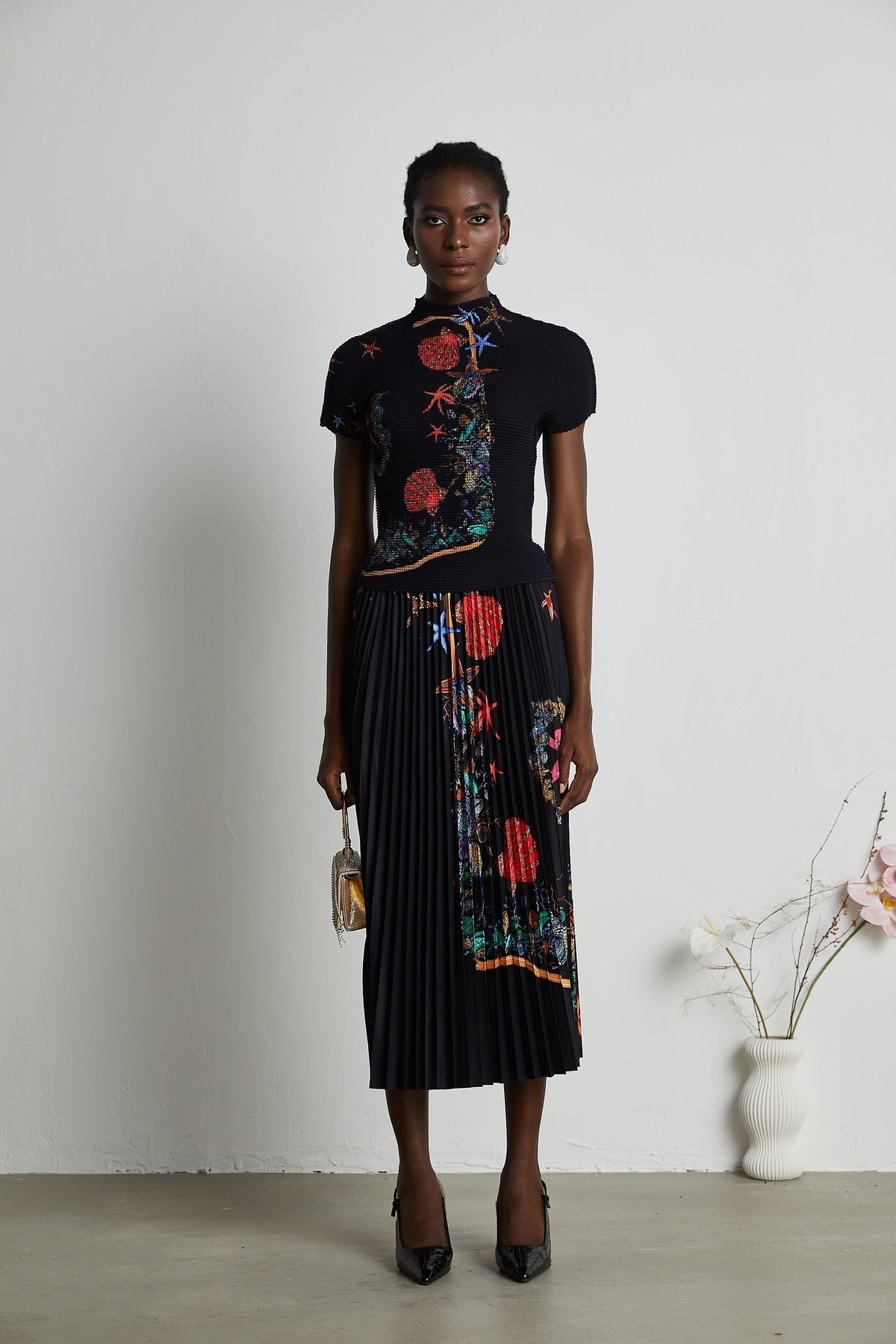 Josiane pattern-print knitted top & skirt matching set