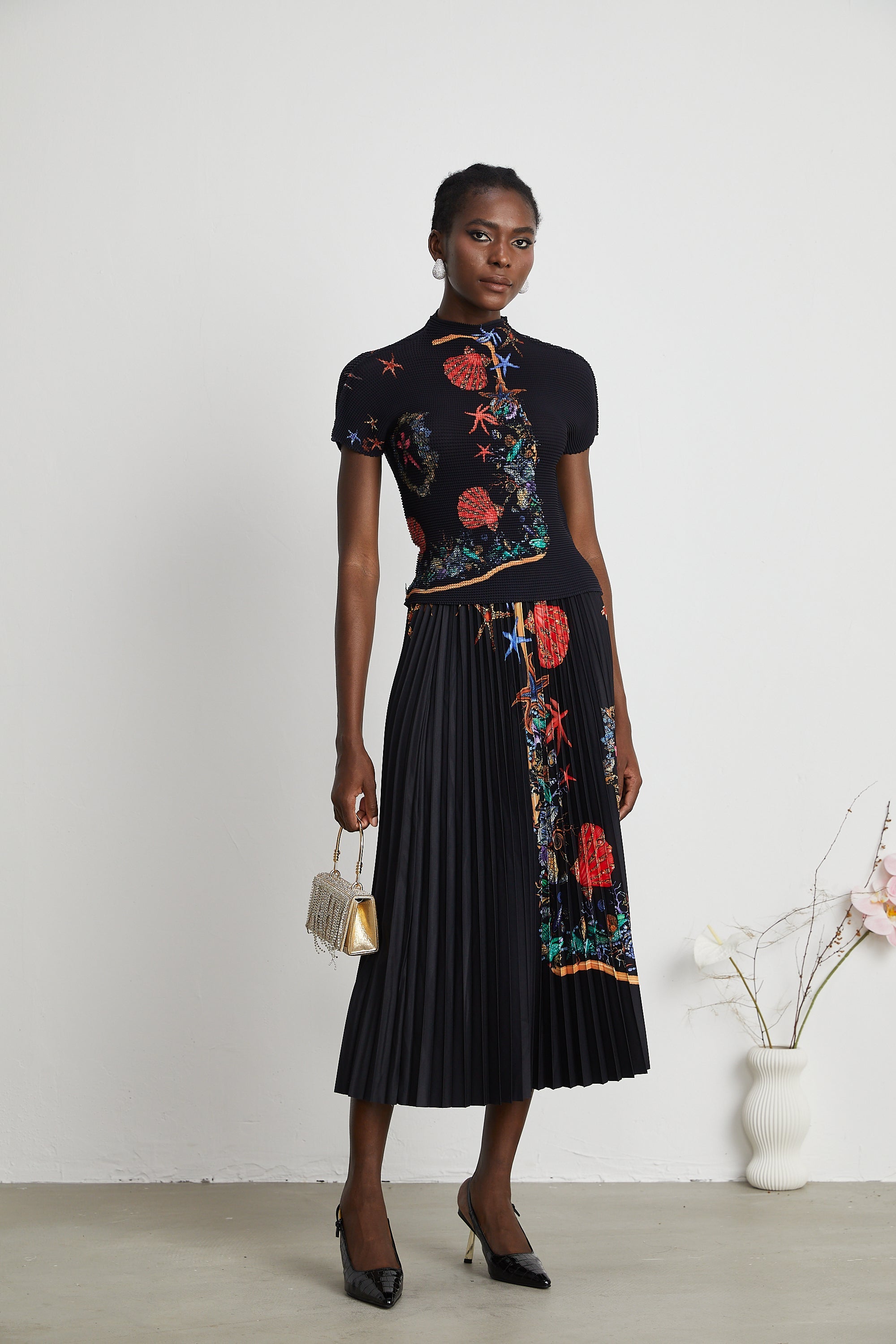 Josiane pattern-print knitted top & skirt matching set