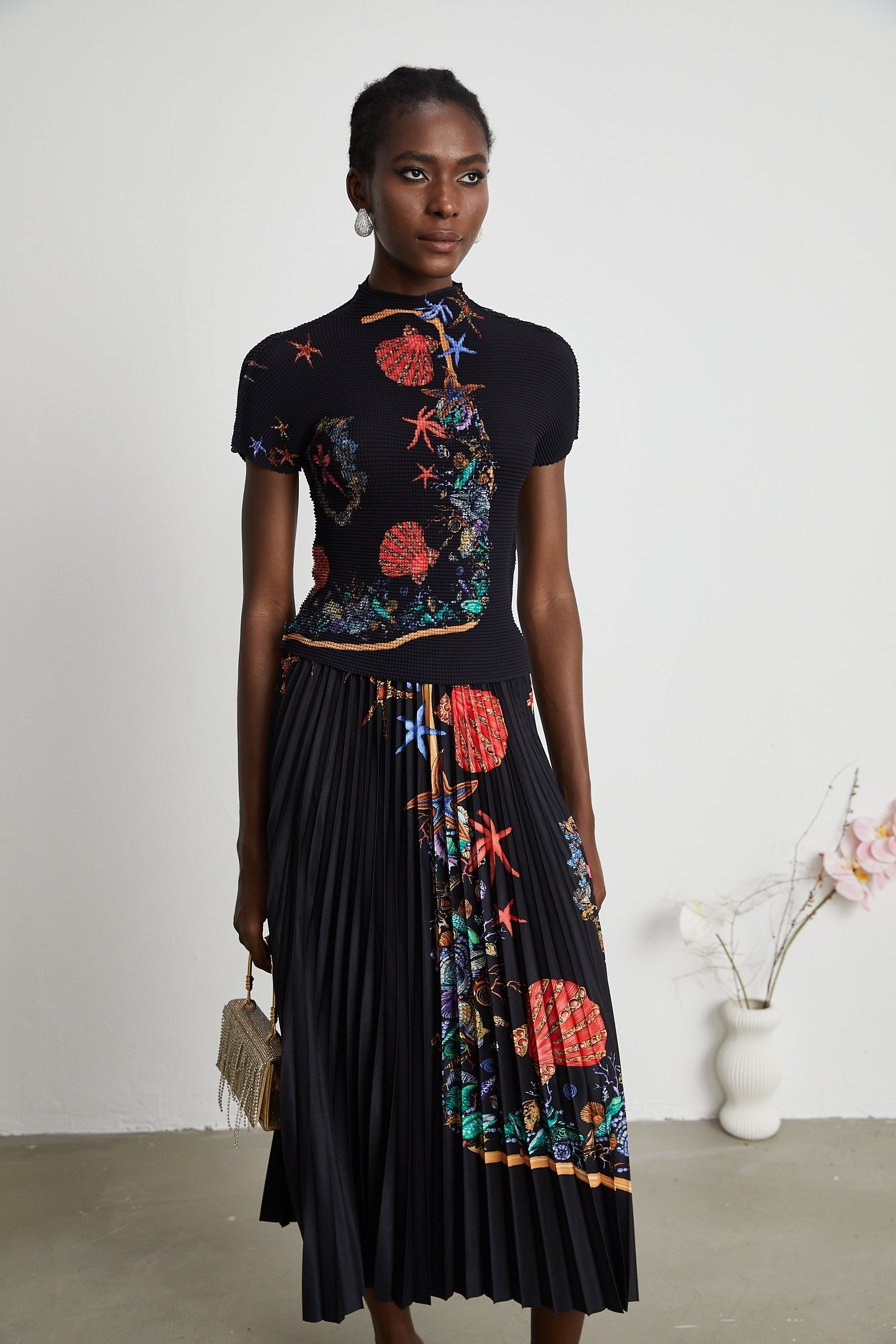 Josiane pattern-print knitted top & skirt matching set