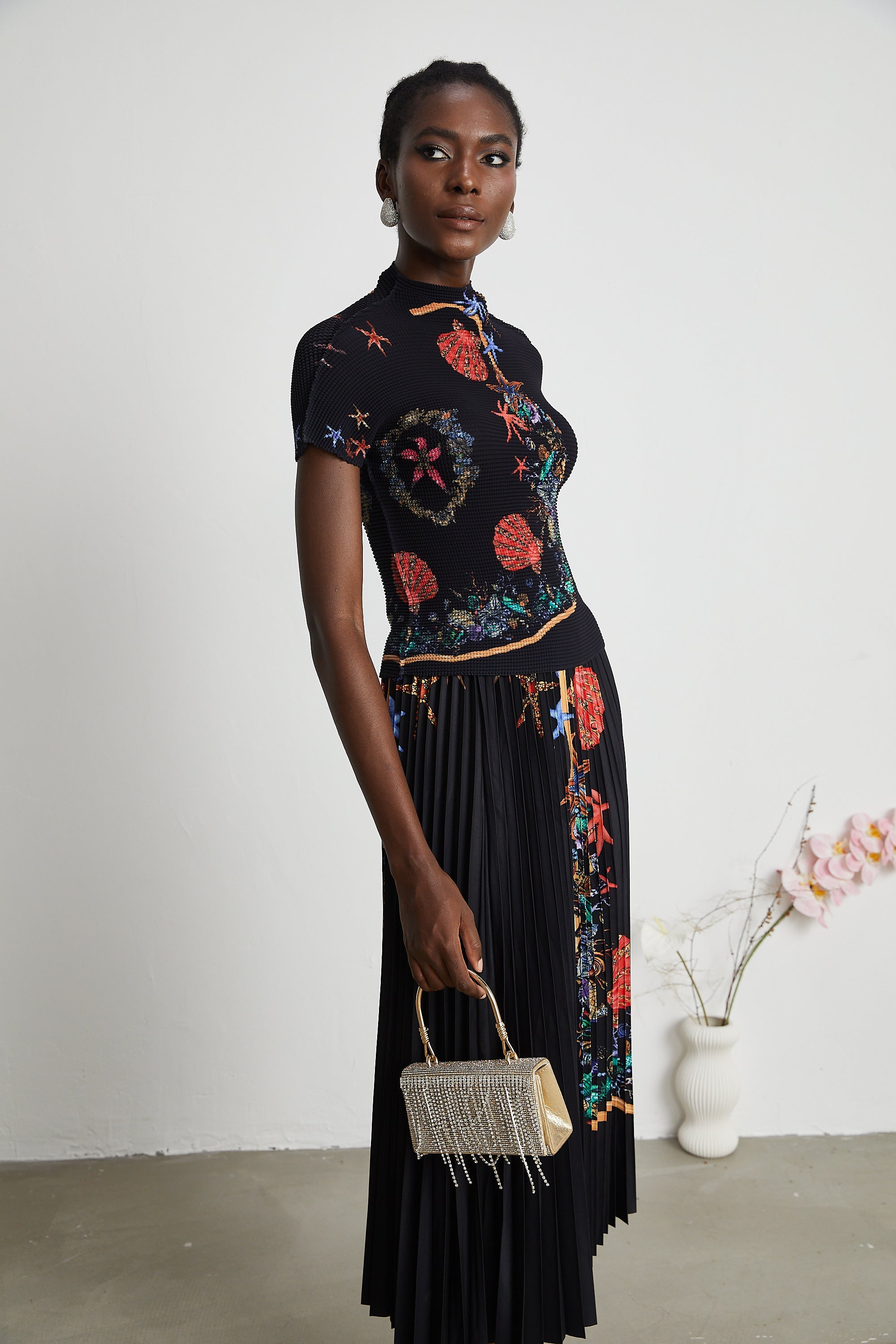 Josiane pattern-print knitted top & skirt matching set