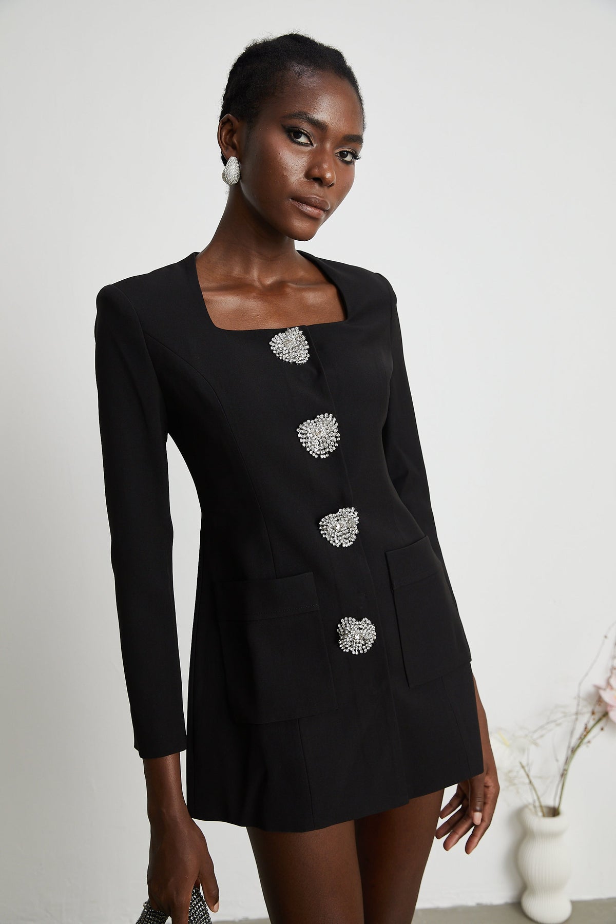 Fionnghuala black crystal mini dress