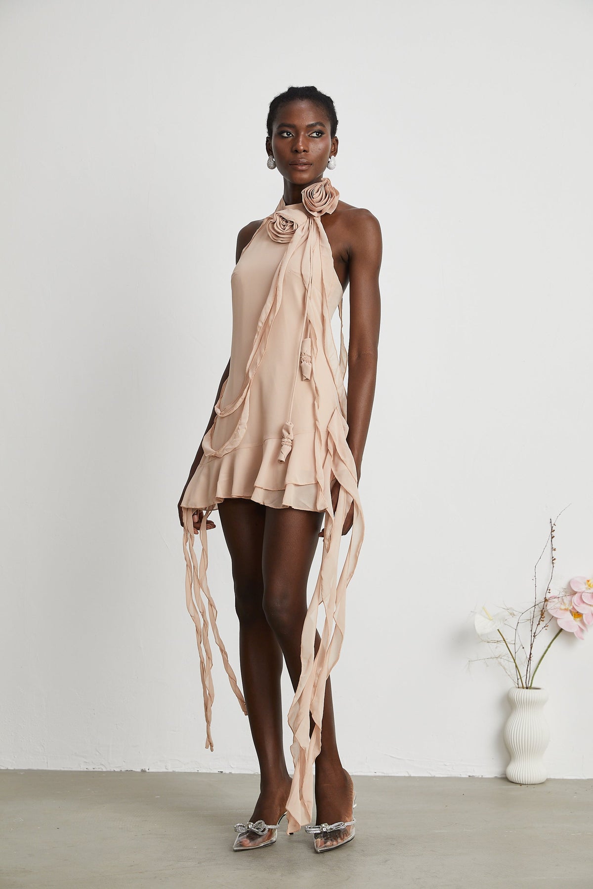 Eloisee flower asymmetrical mini dress