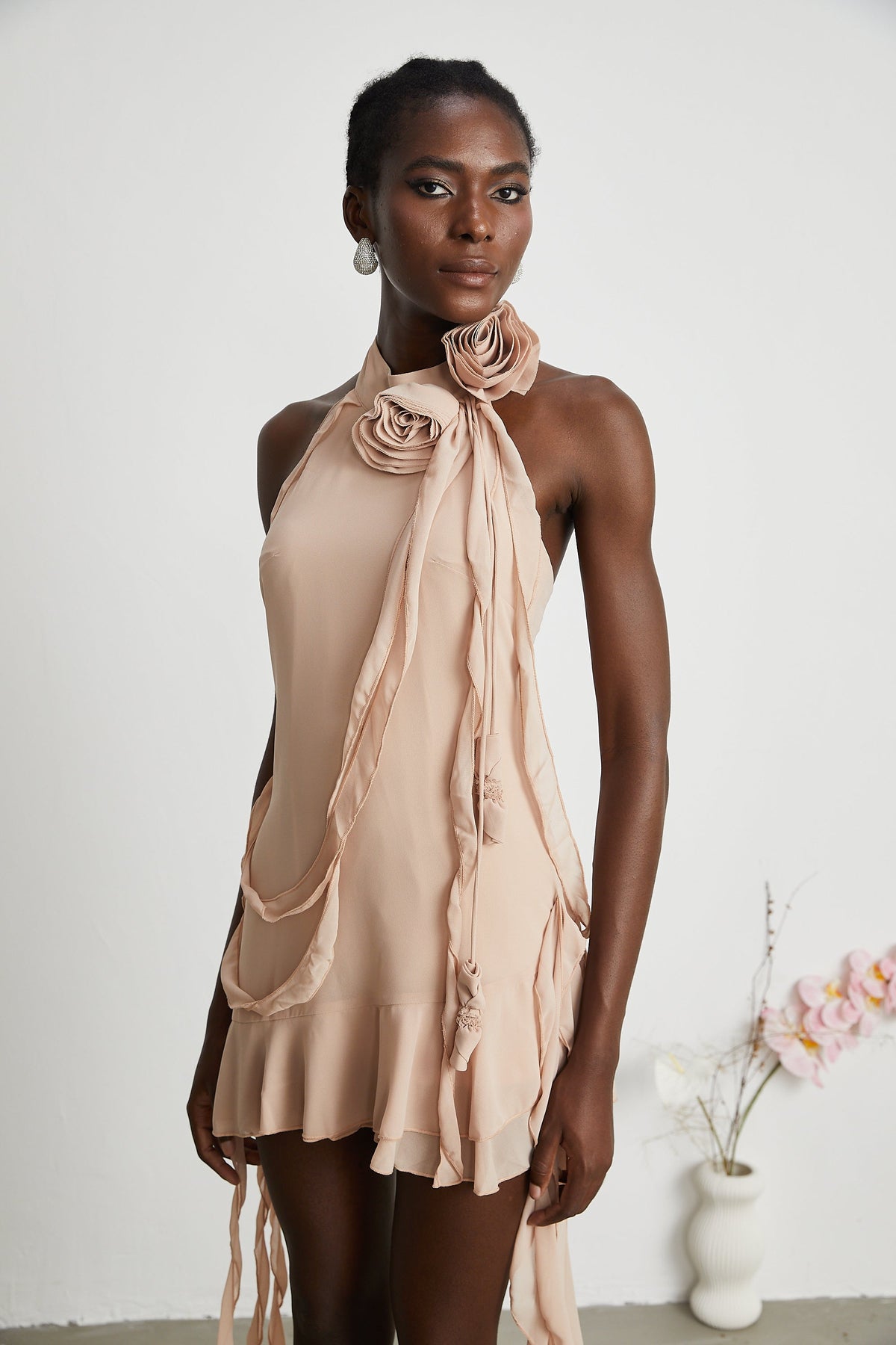 Eloisee flower asymmetrical mini dress