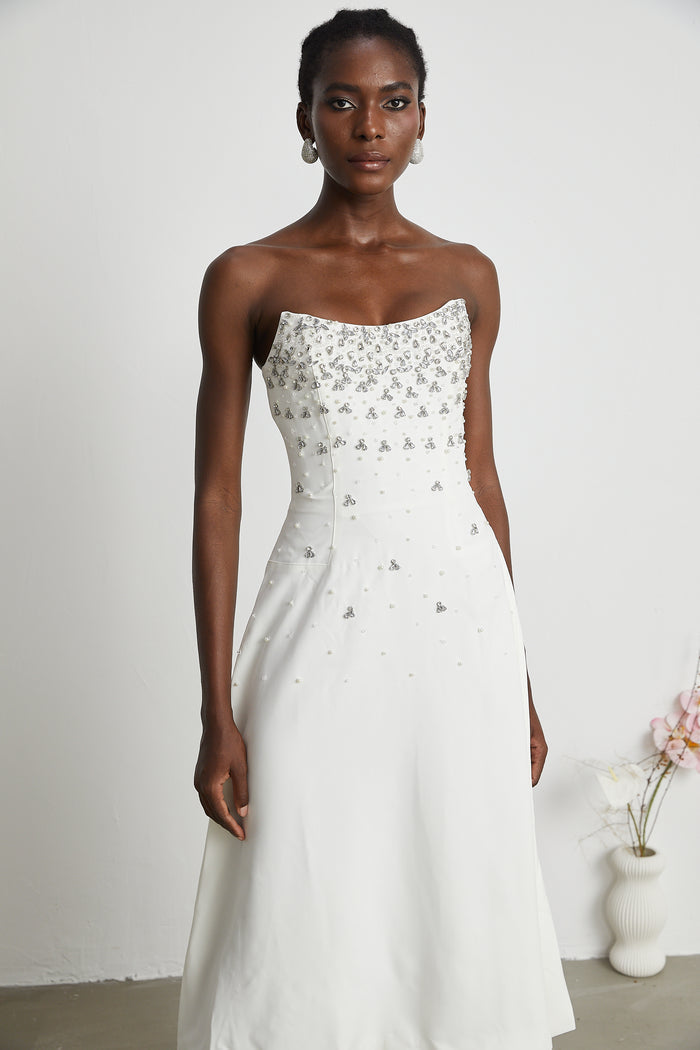 Melisande white embellished midi dress - White