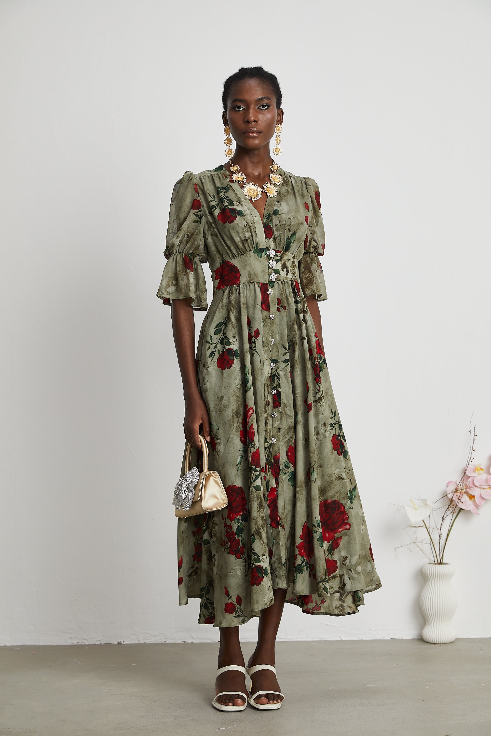 Mélisande floral-print V-neck midi dress (Final Sale-US Only)
