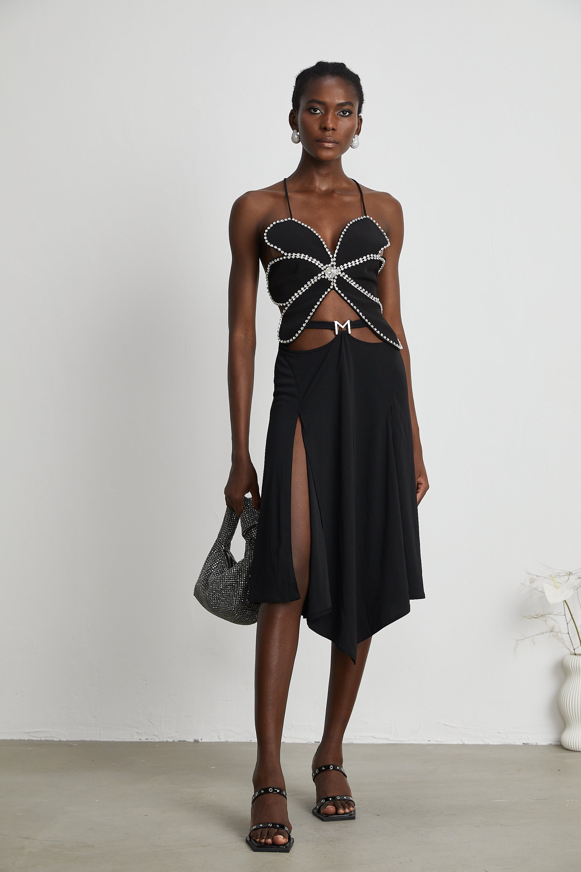 Caribe logo-plaque midi skirt - Black