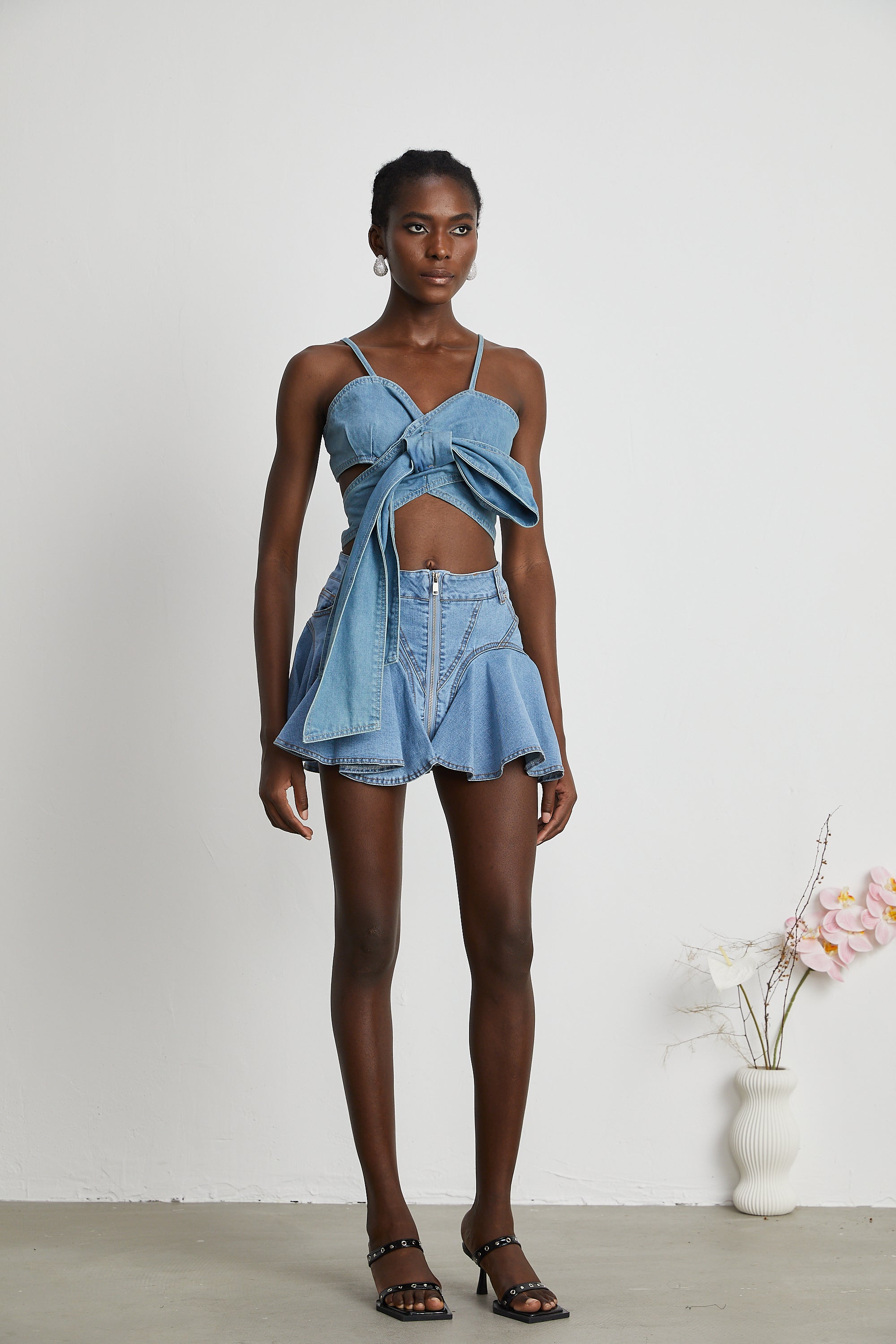 Aurélie bow-detail denim top (Final Sale-US Only)