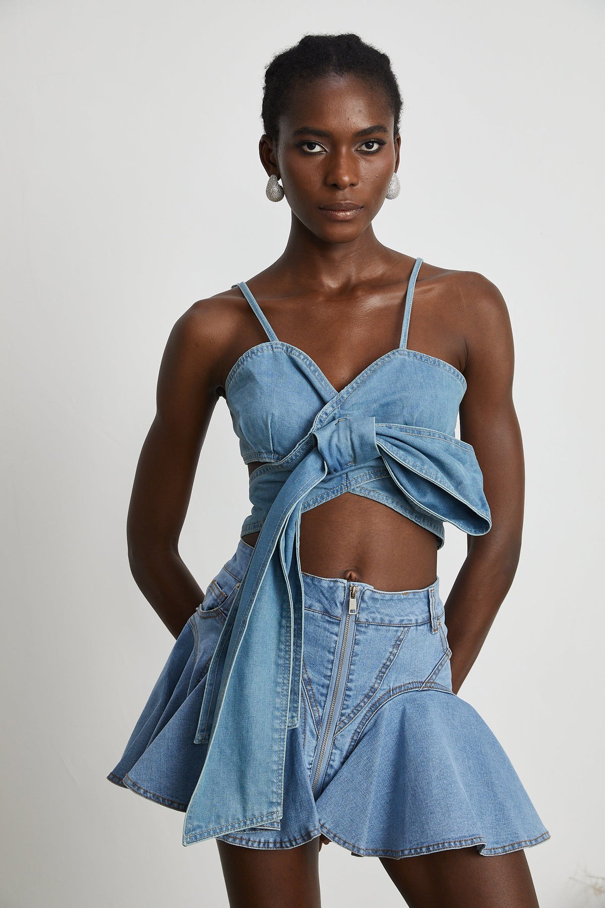 Aurélie bow-detail denim top (Final Sale-US Only)