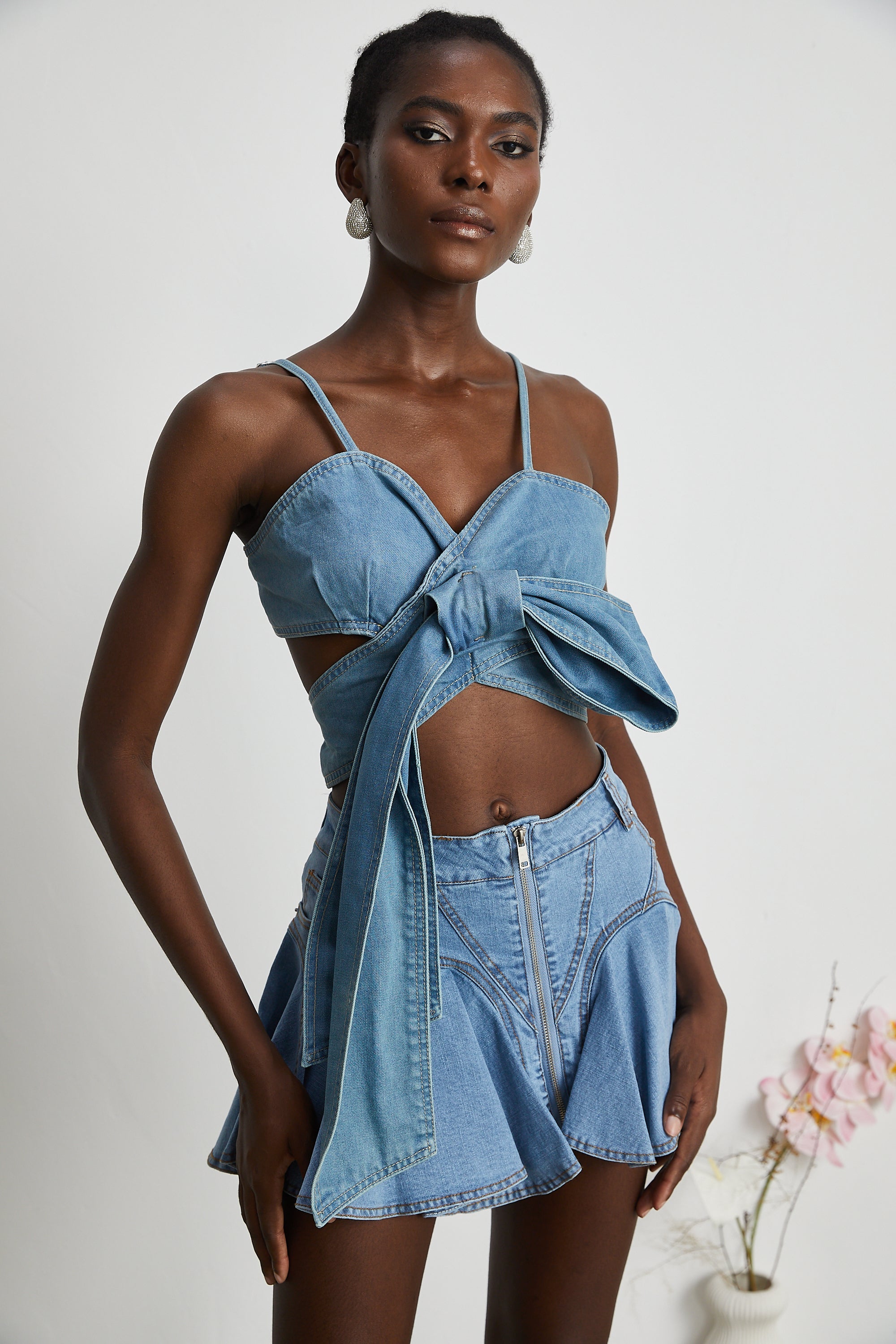 Aurélie bow-detail denim top (Final Sale-US Only)