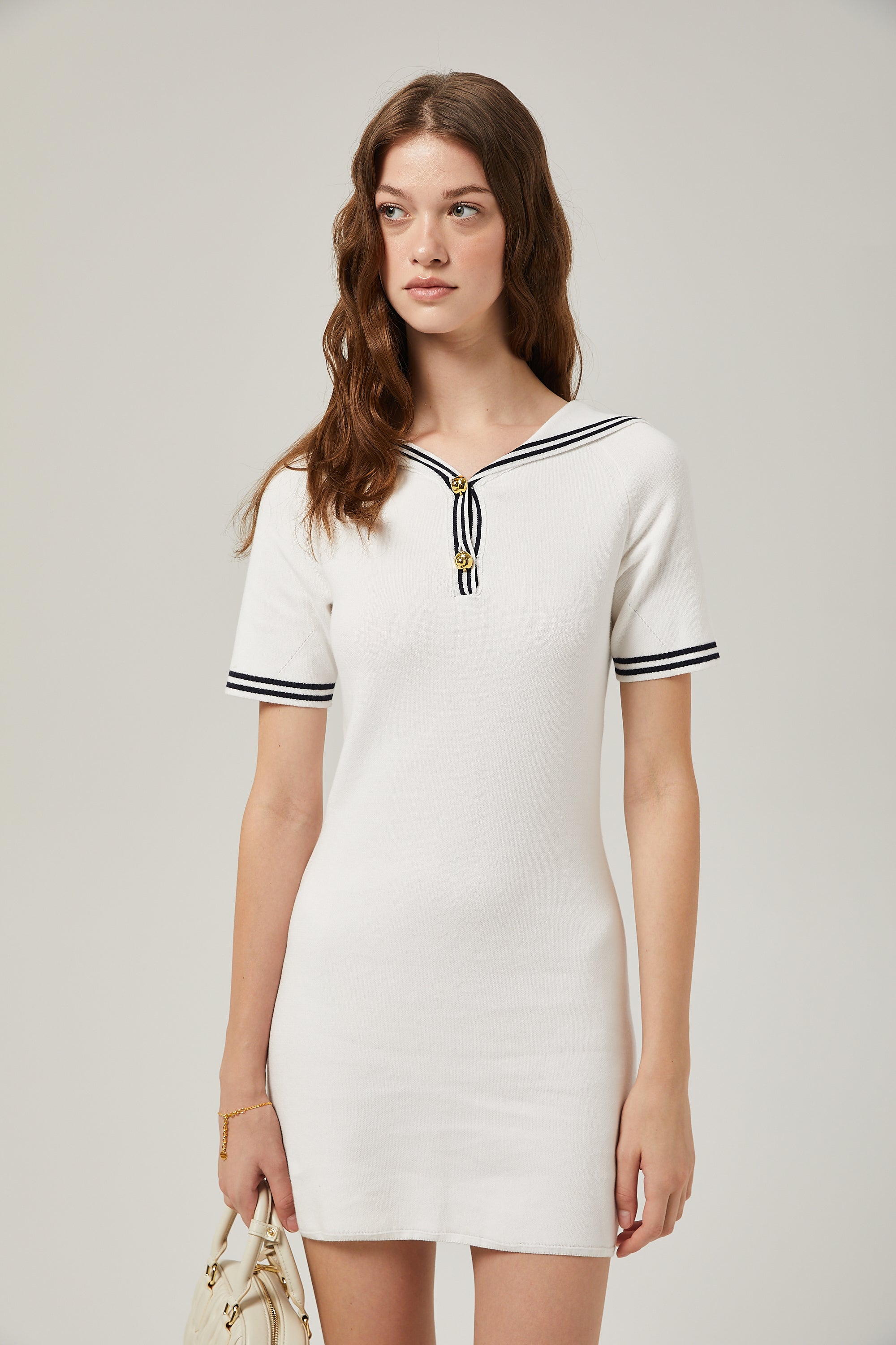 Aiza sailor collar cotton short-sleeve mini dress (US Only)