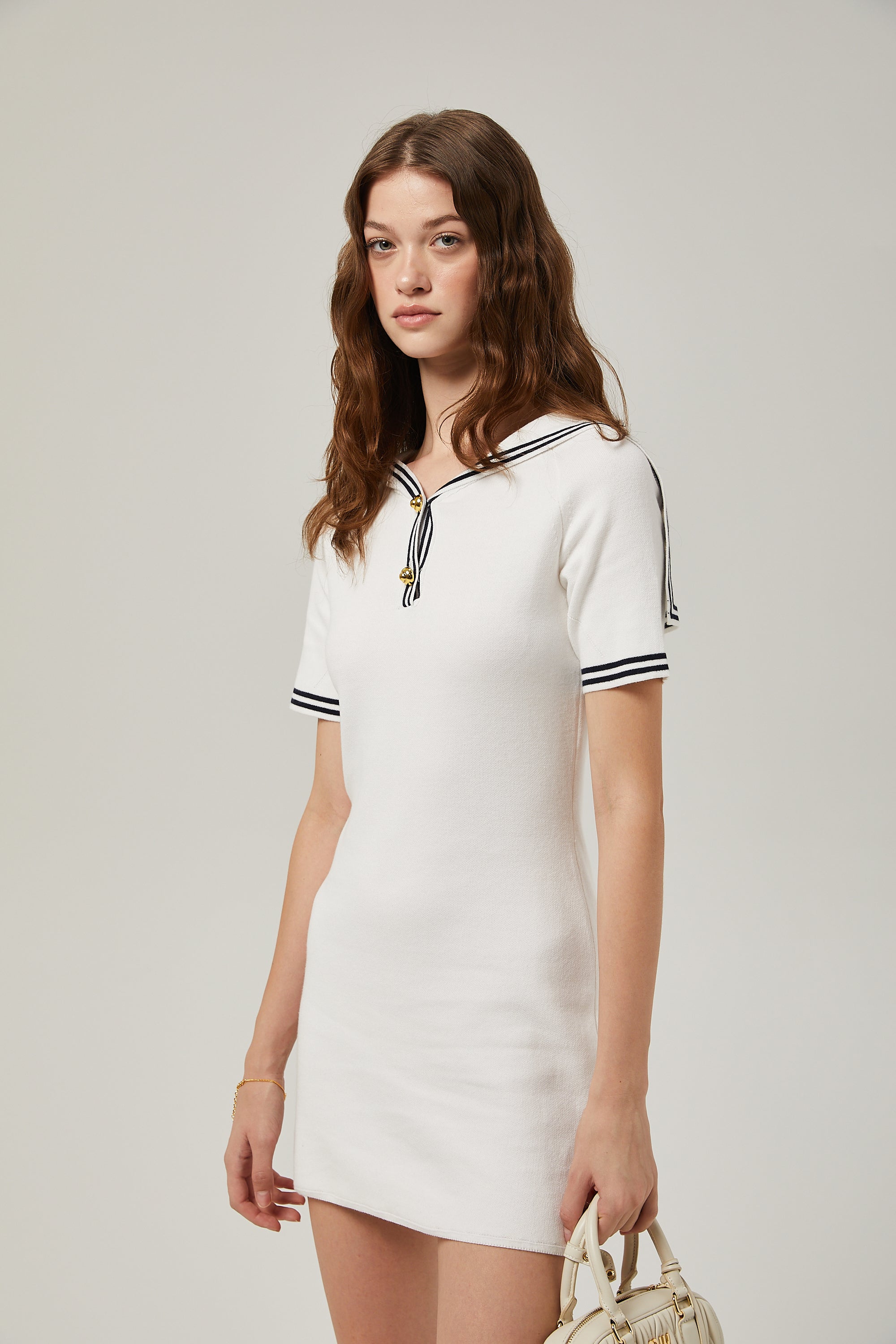 Aiza sailor collar cotton short-sleeve mini dress (US Only)