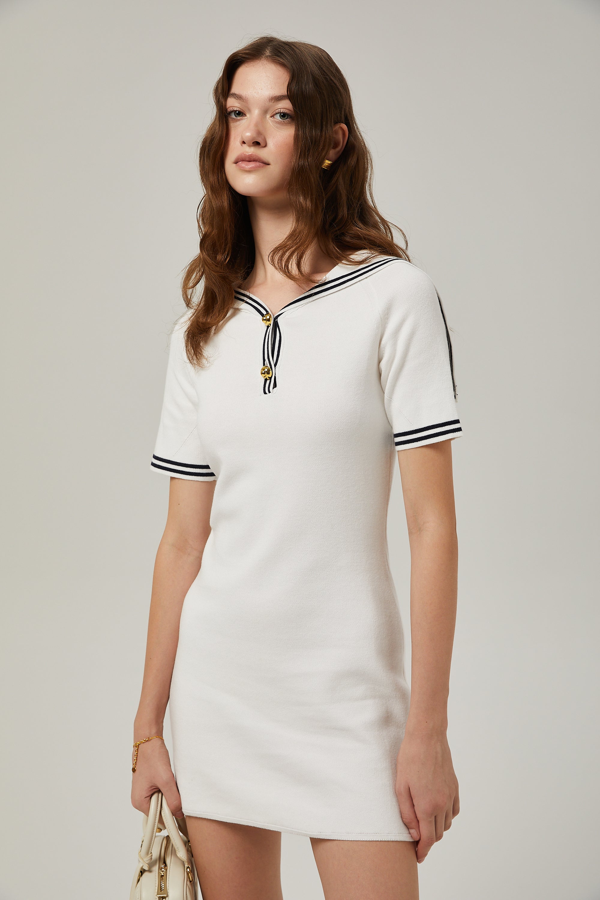 Aiza sailor collar cotton short-sleeve mini dress (US Only)