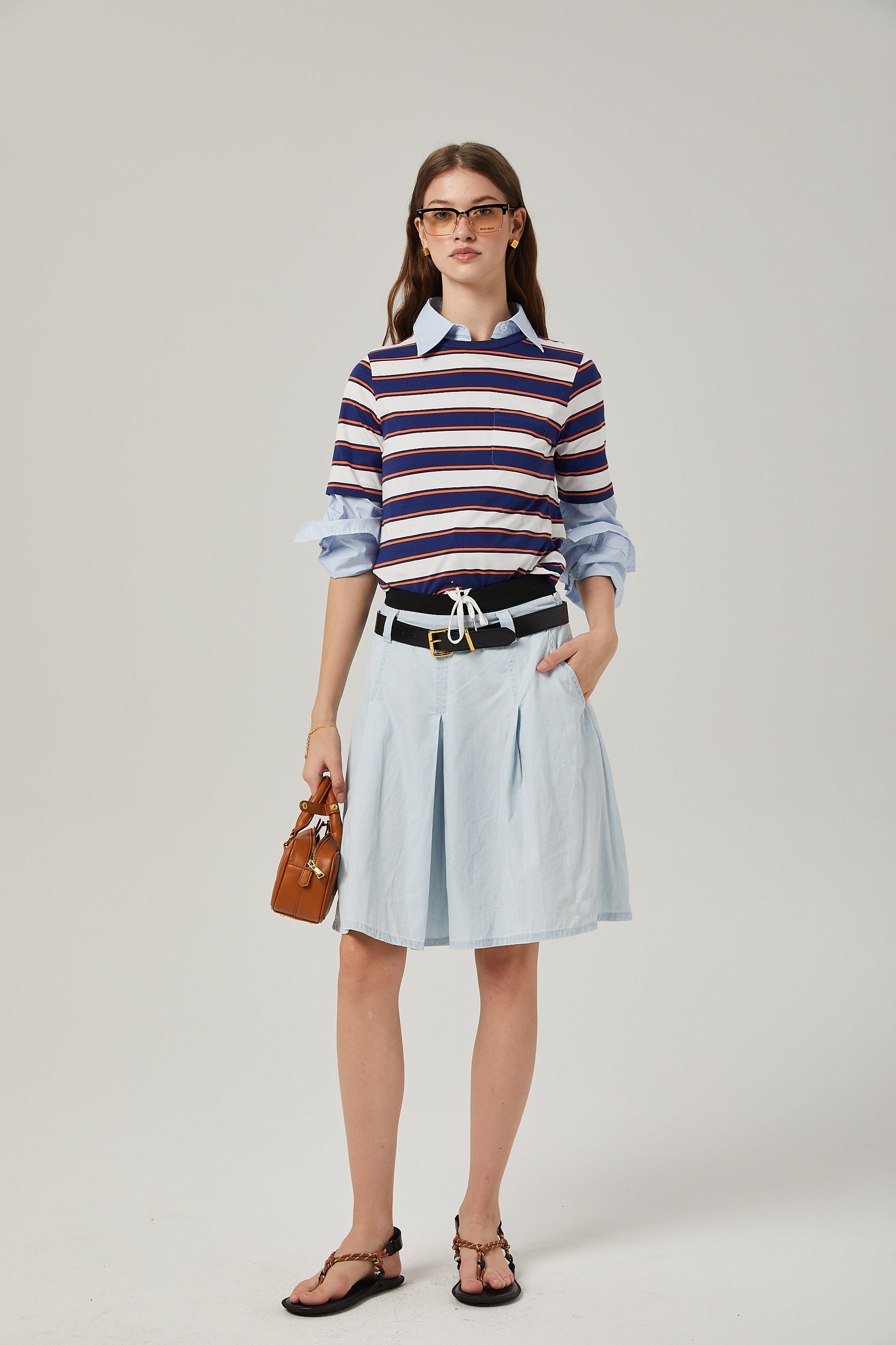 Marina pleated chambray skirt (Final Sale-US Only)