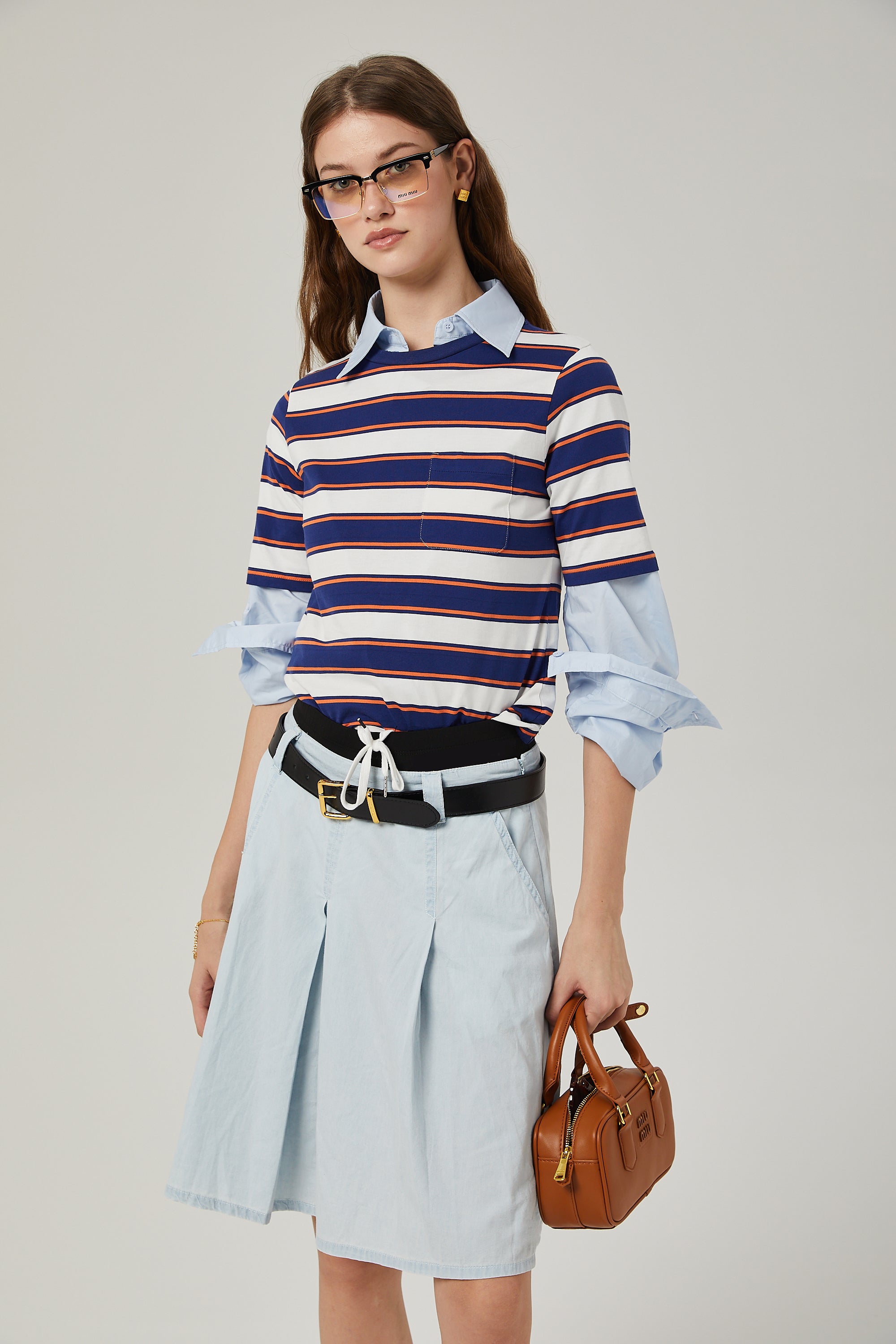 Marina pleated chambray skirt (Final Sale-US Only)