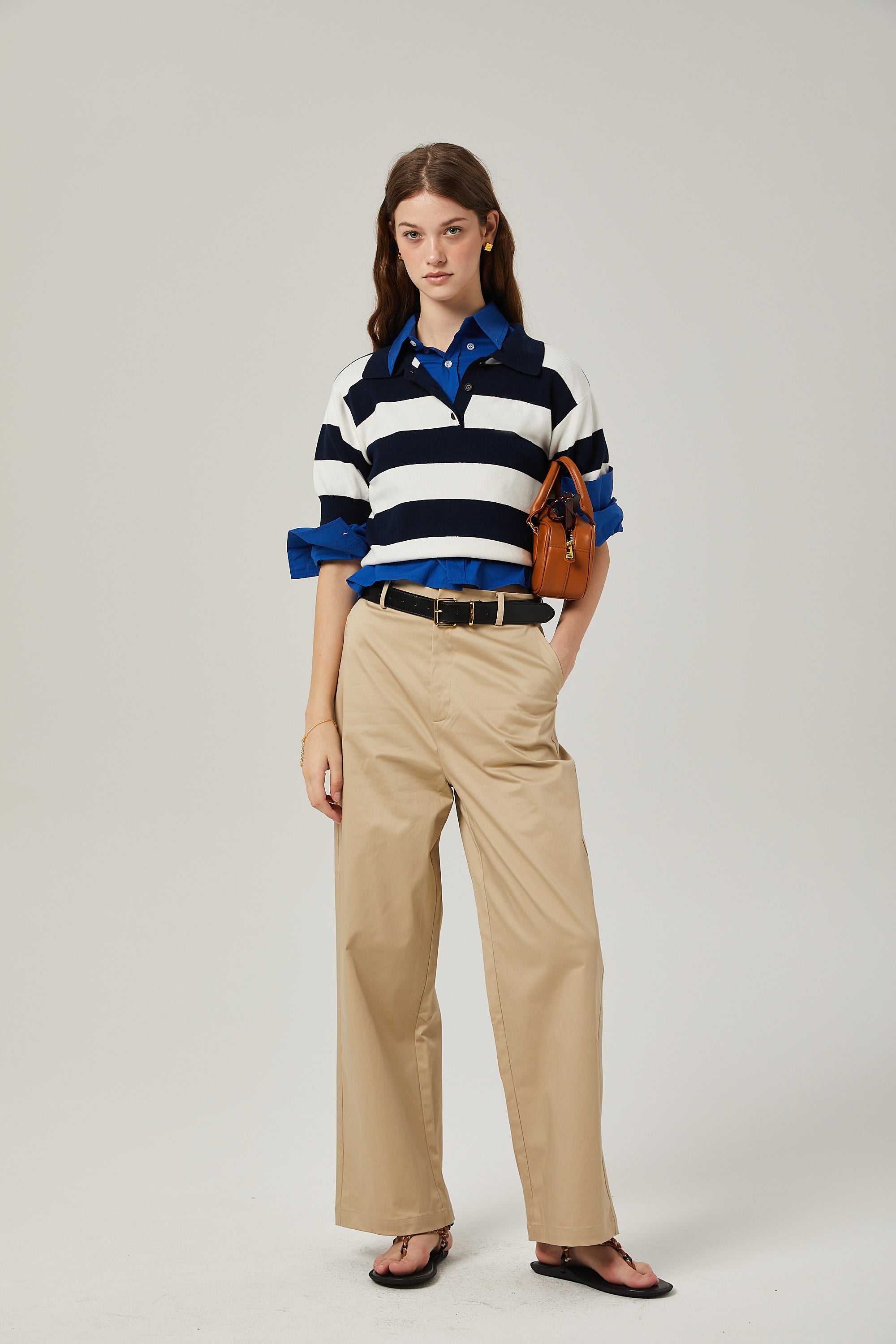 Adèle color-block striped shirt - Black and White