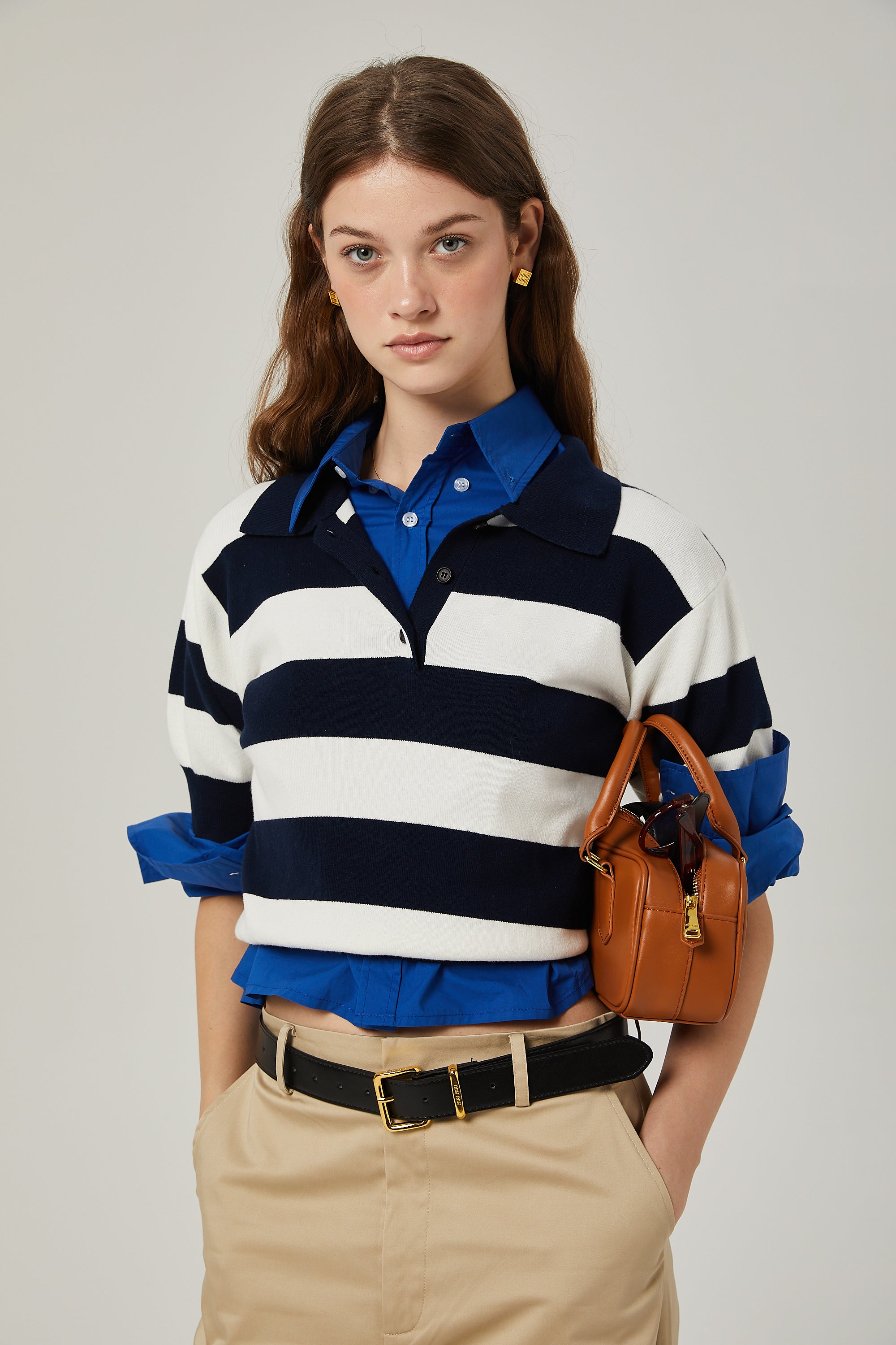 Adèle color-block striped shirt - Black and White