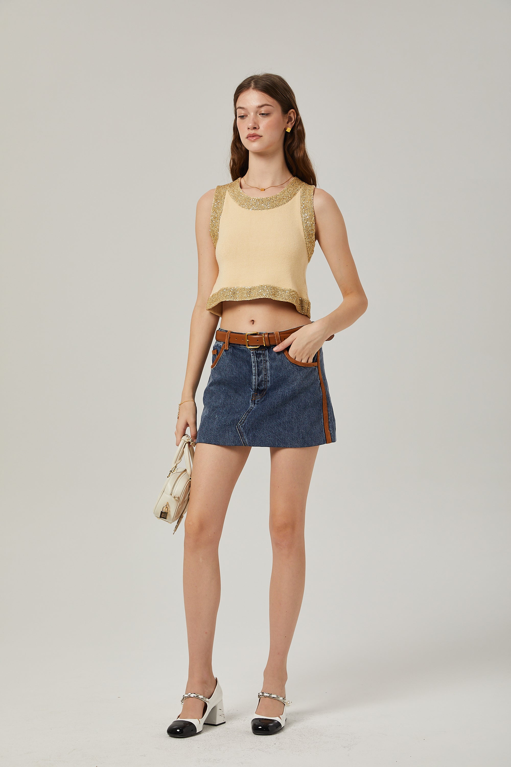 Cyrielle wool sequined embellished vest top - Beige white