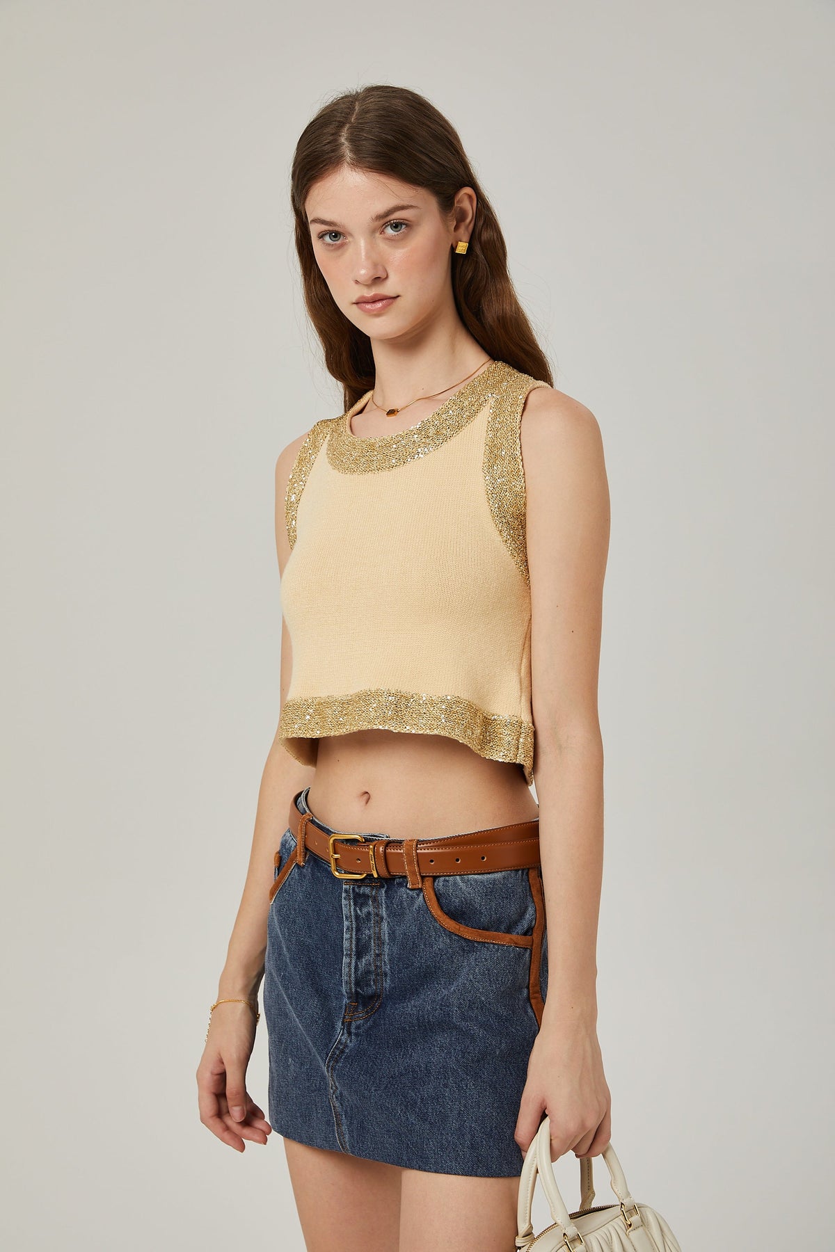 Cyrielle wool sequined embellished vest top - Beige white