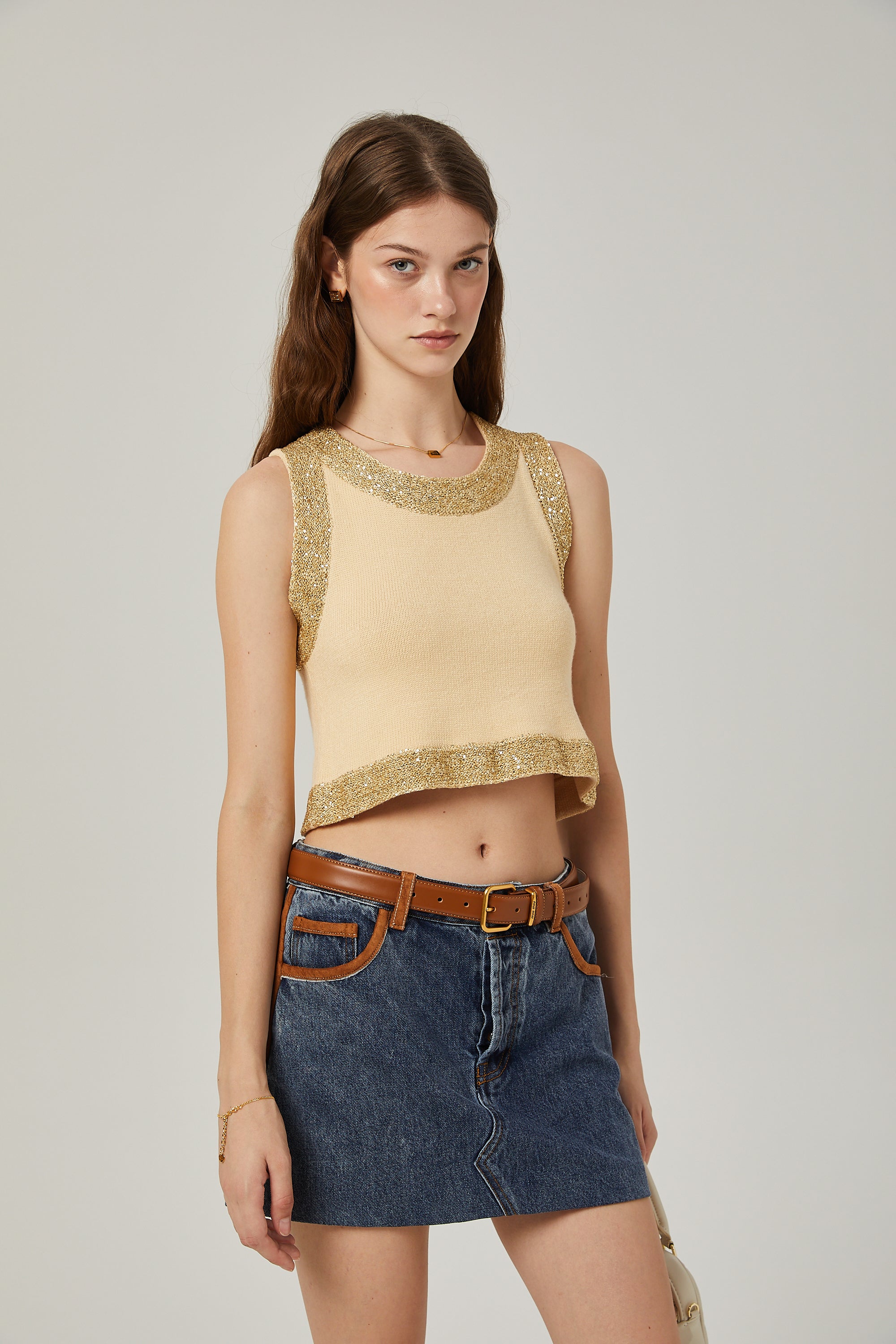 Cyrielle wool sequined embellished vest top - Beige white