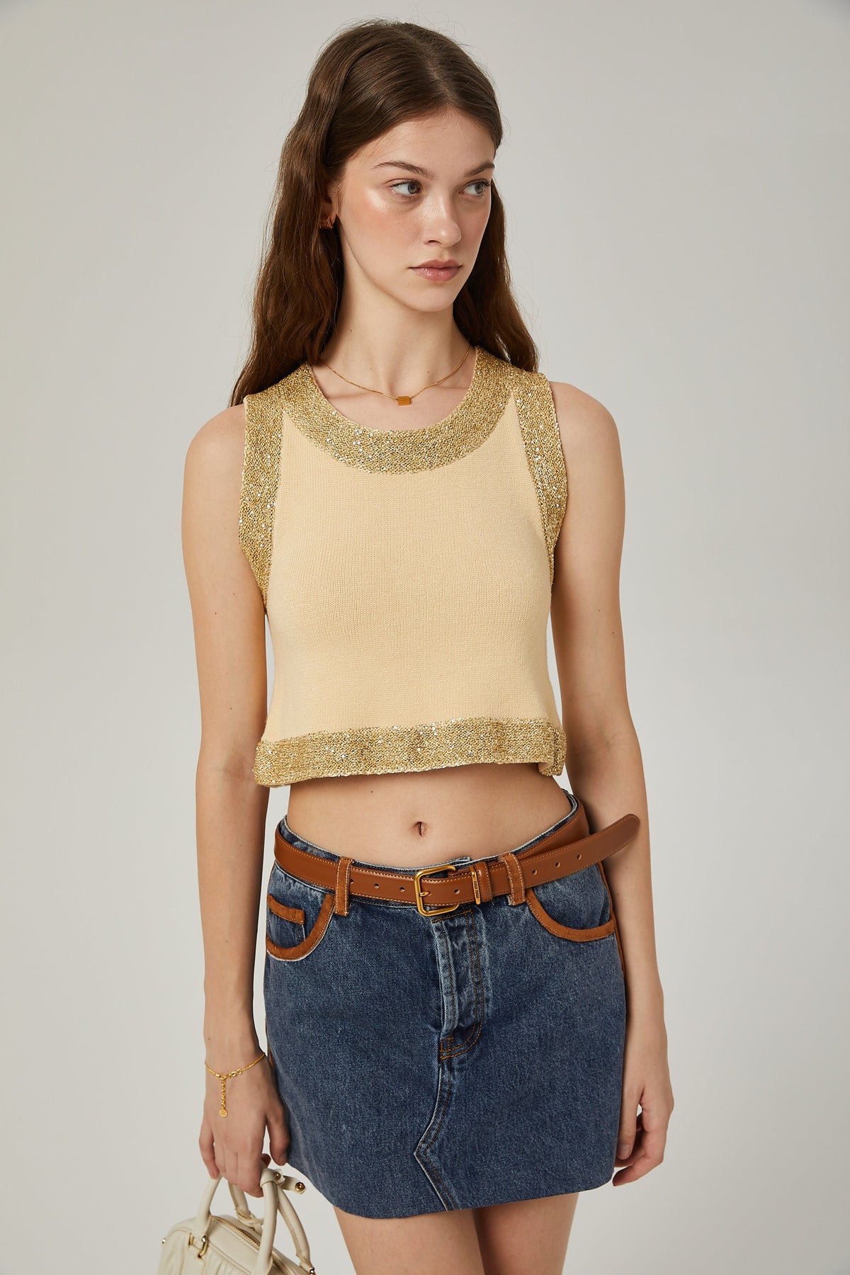 Cyrielle wool sequined embellished vest top - Beige white