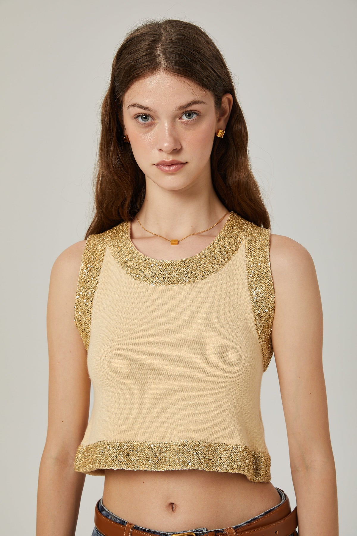 Cyrielle wool sequined embellished vest top - Beige white