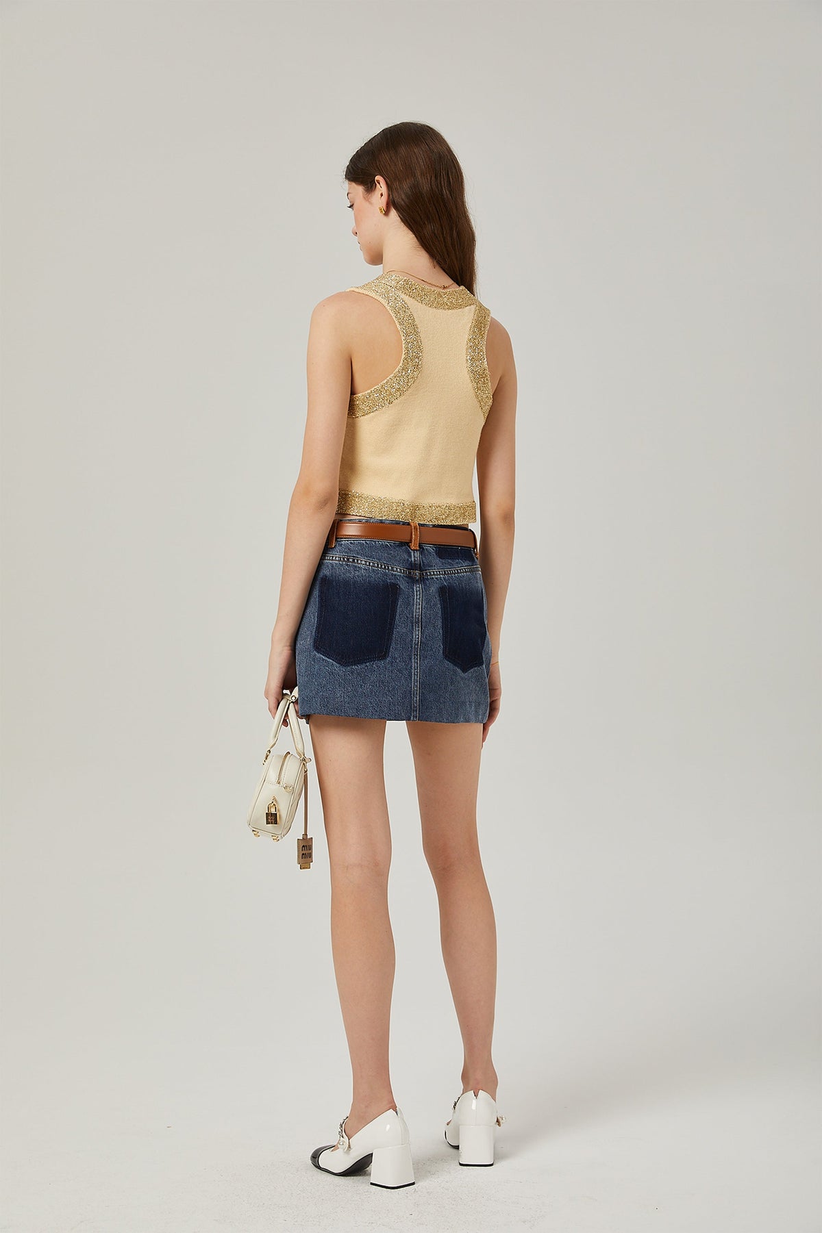Cyrielle wool sequined embellished vest top - Beige white