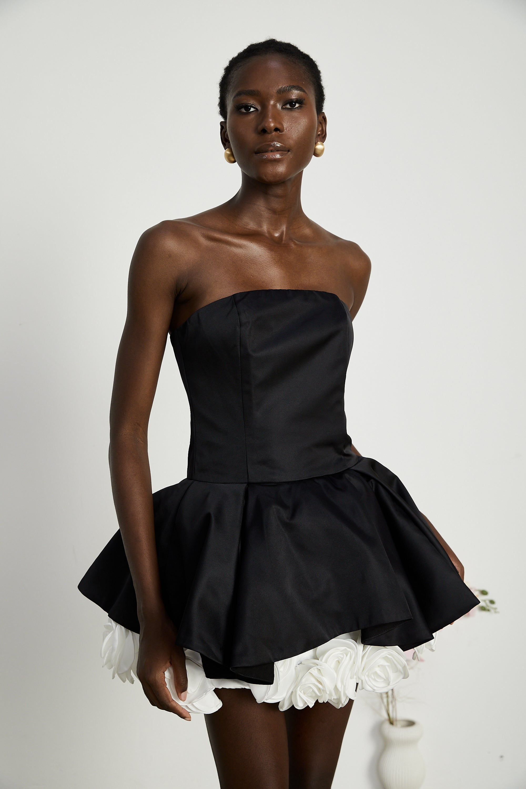 Lucie black petal-layered strapless corset mini dress (US Only)
