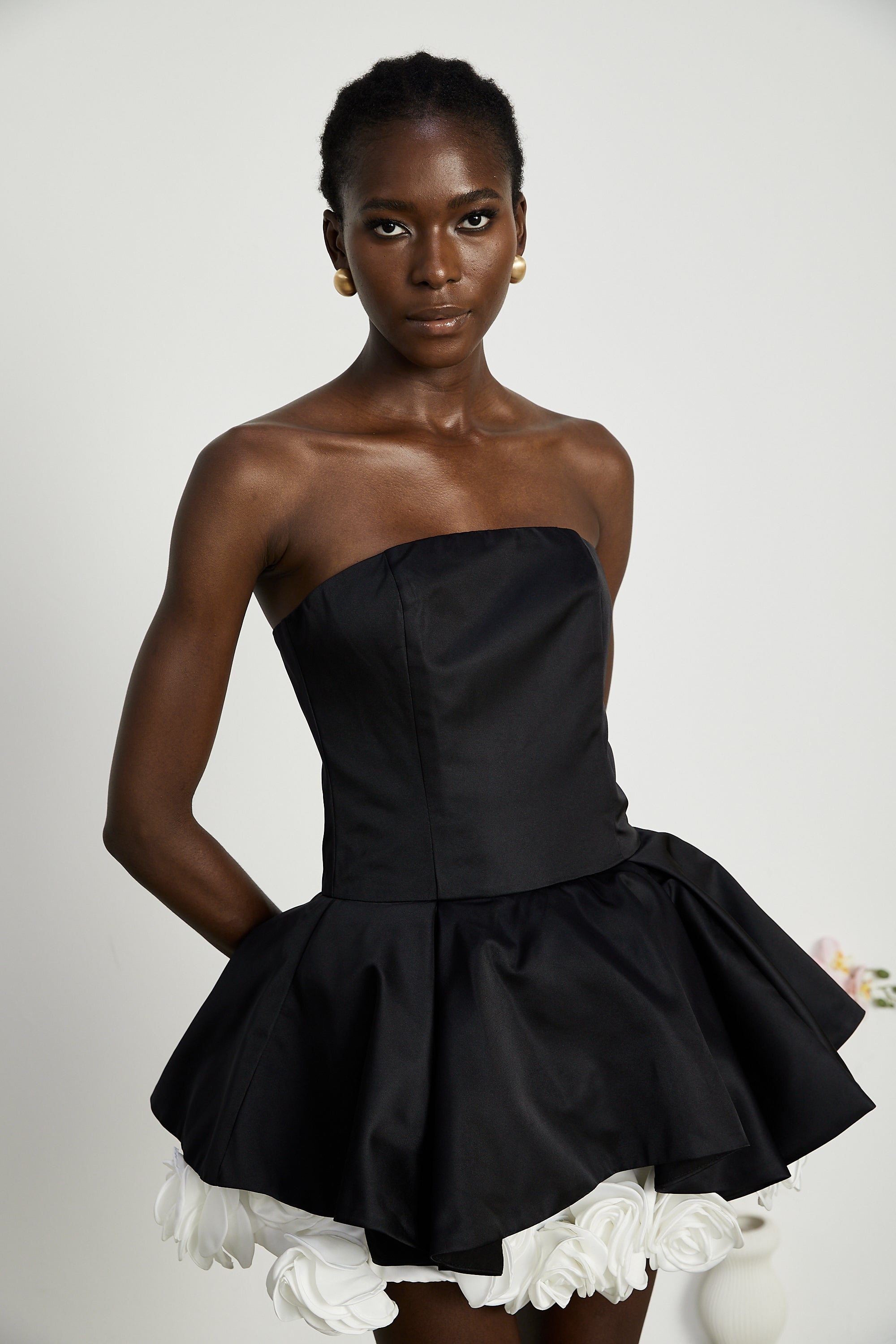 Lucie black petal-layered strapless corset mini dress (US Only)