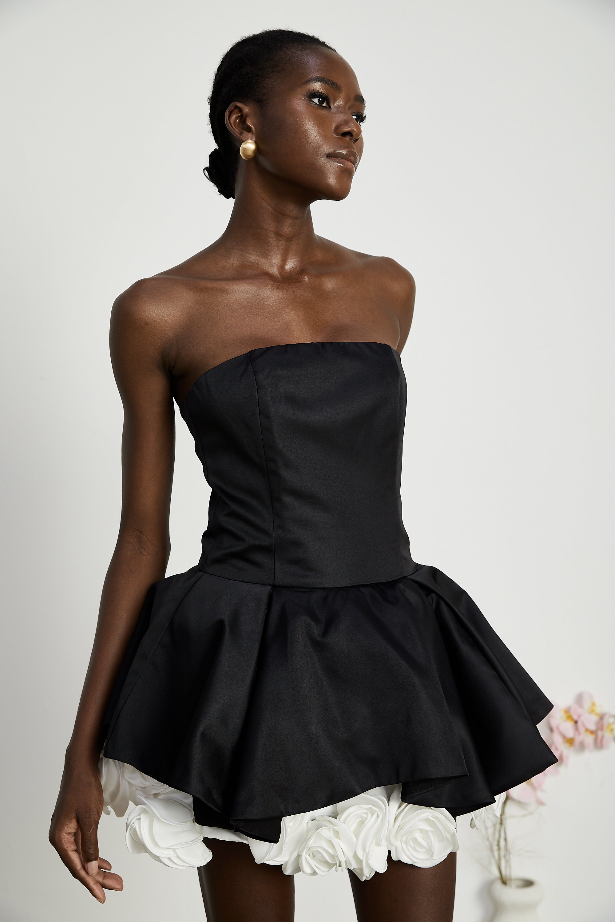 Lucie black petal-layered strapless corset mini dress (US Only)