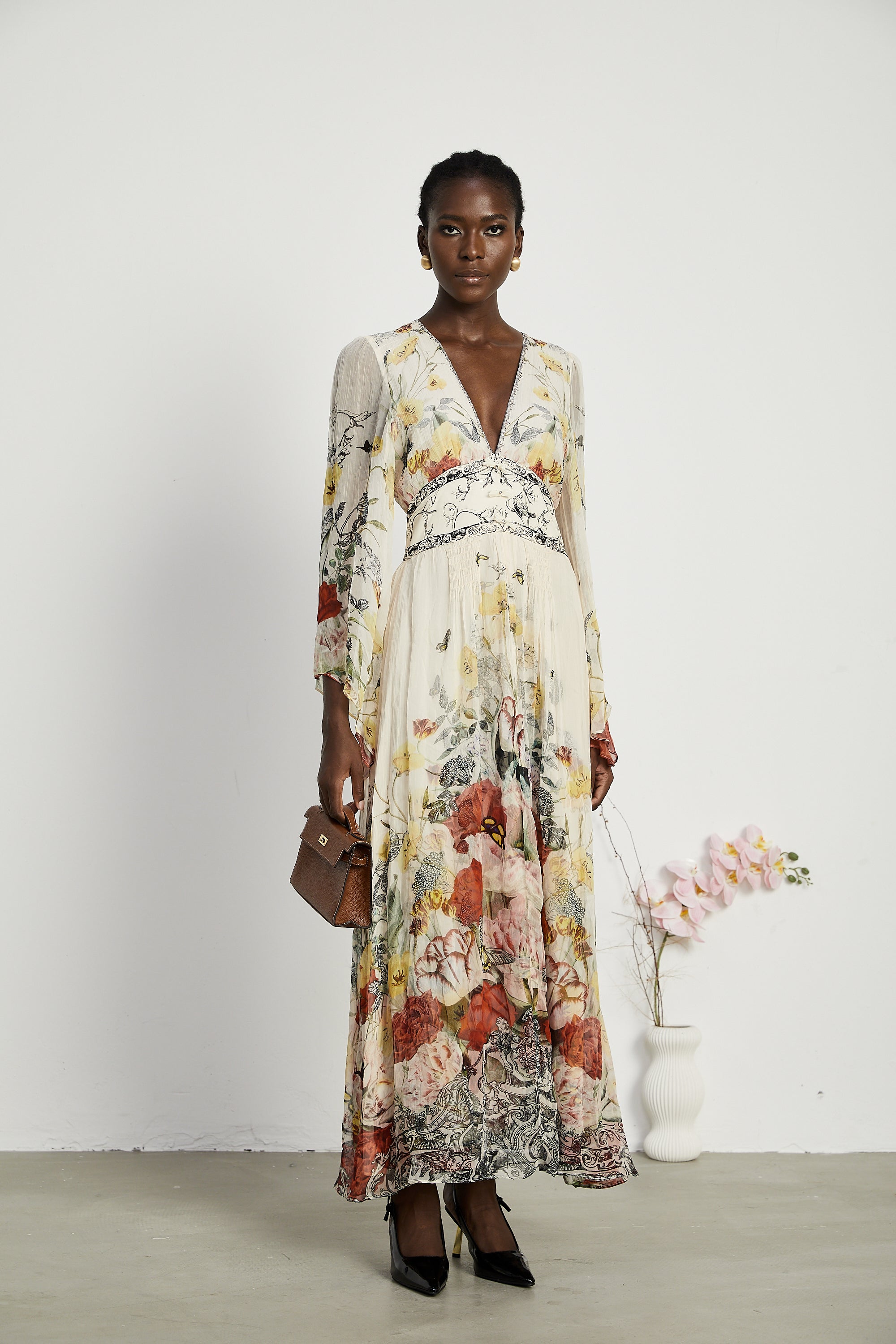 Cora flared-sleeve floral maxi dress (US Only)