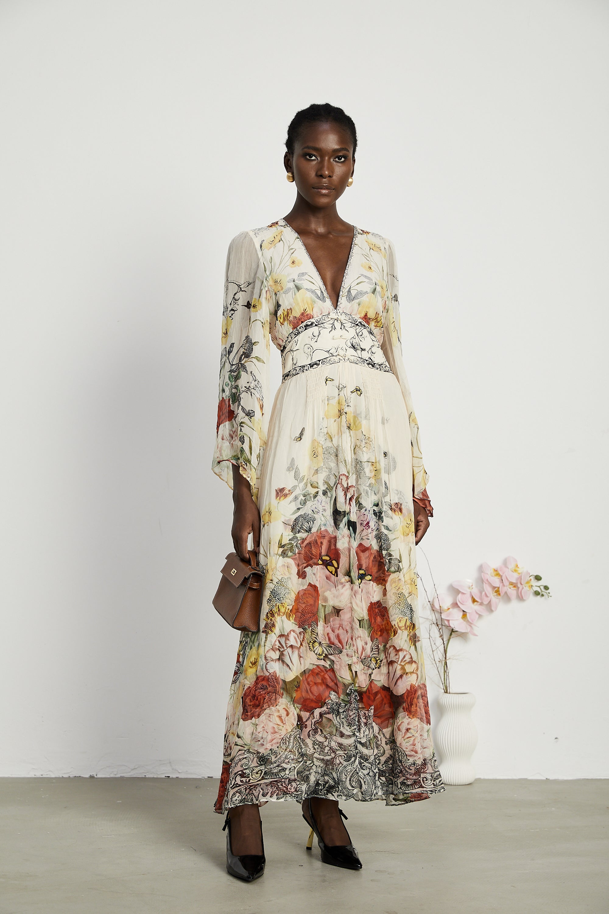 Cora flared-sleeve floral maxi dress (US Only)