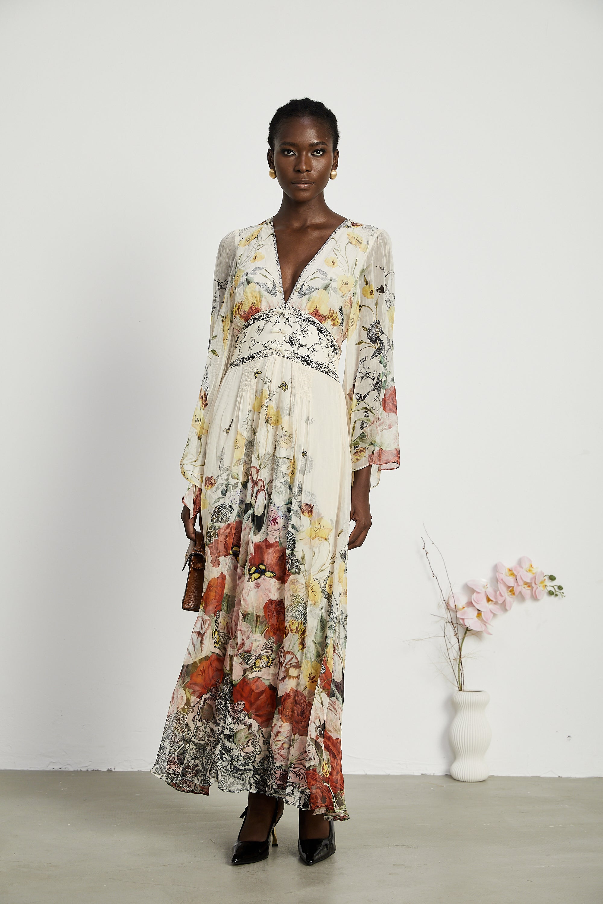 Cora flared-sleeve floral maxi dress (US Only)