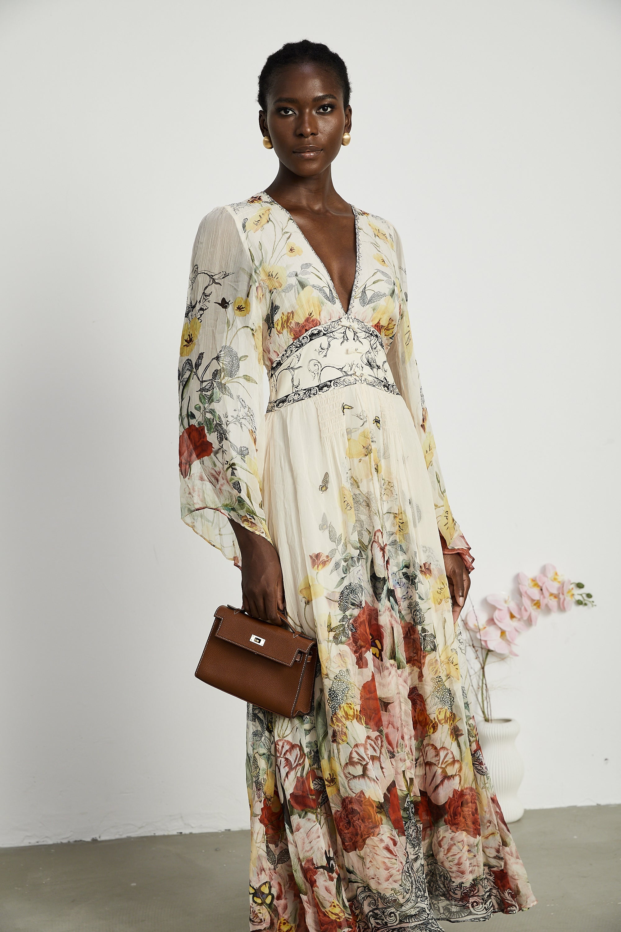 Cora flared-sleeve floral maxi dress (US Only)