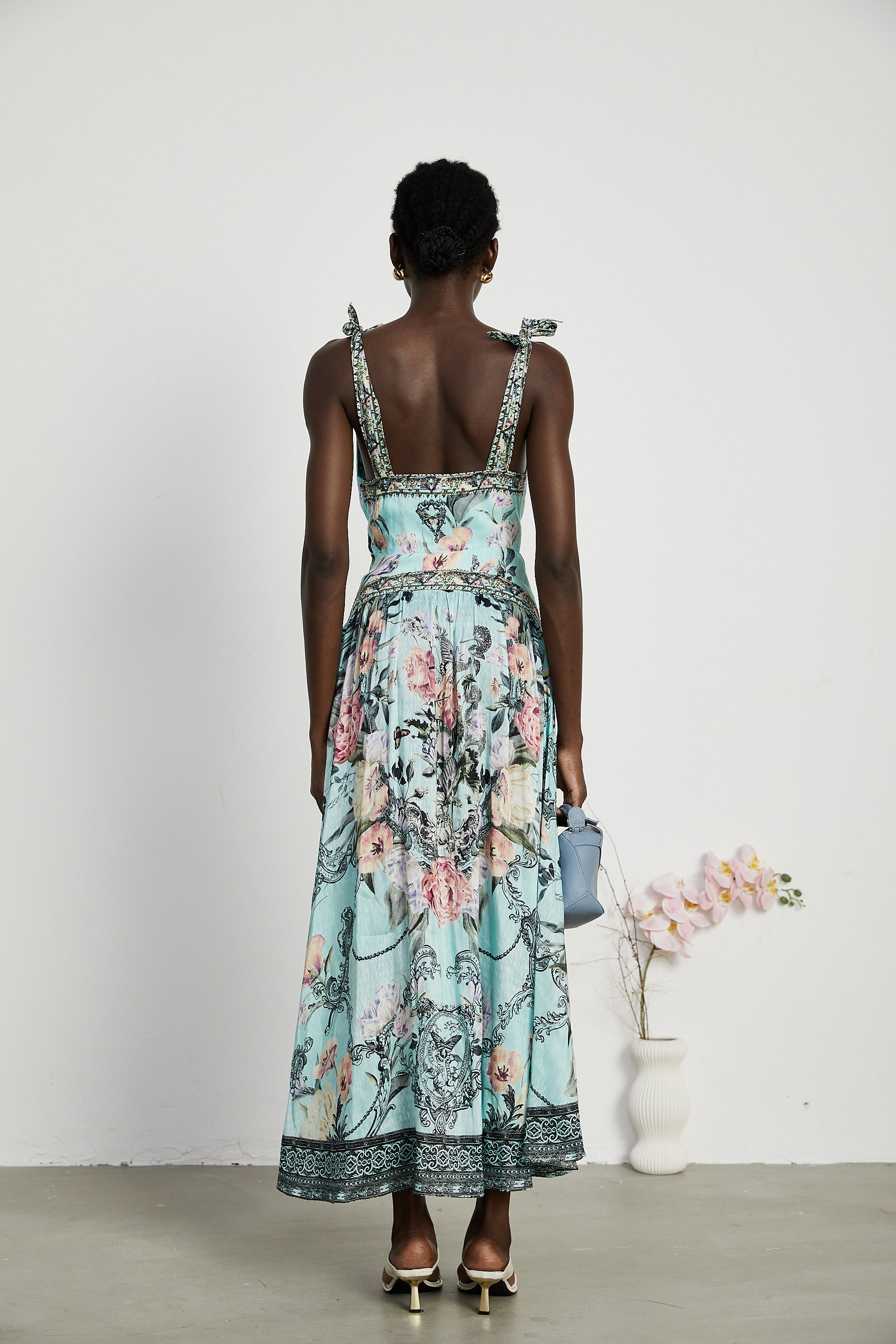 Saira tie-shoulder midi dress