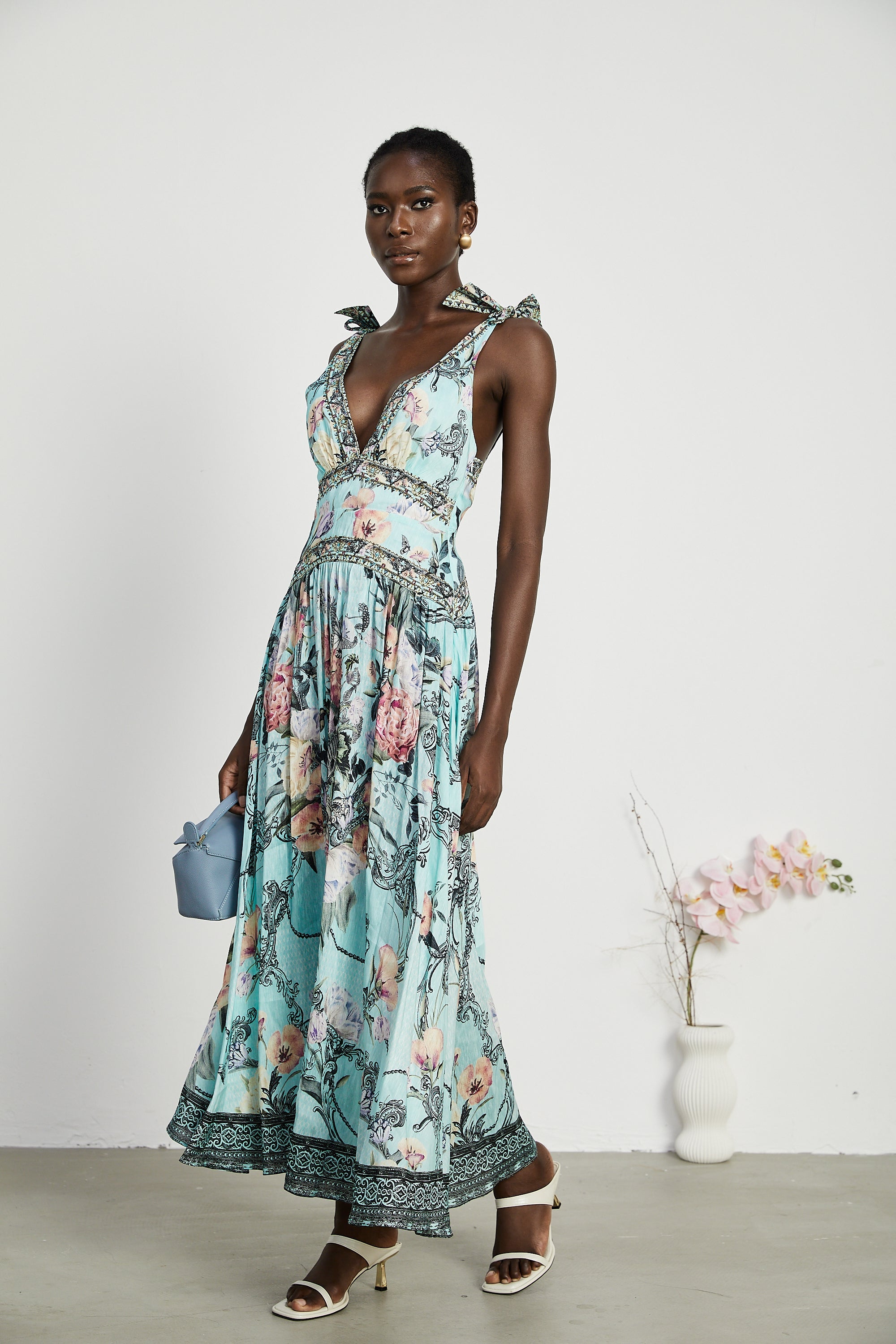 Saira tie-shoulder midi dress