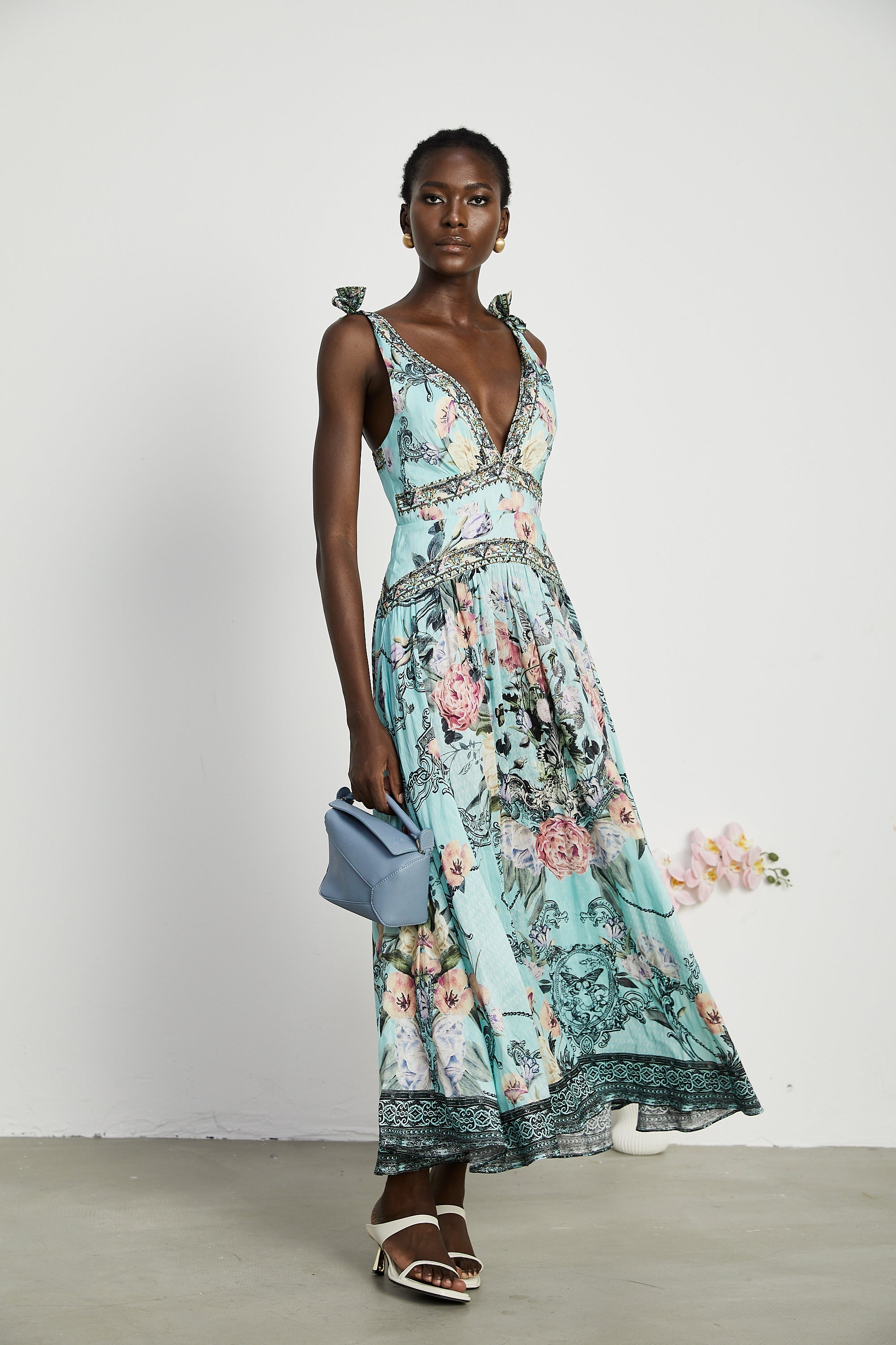 Saira tie-shoulder midi dress