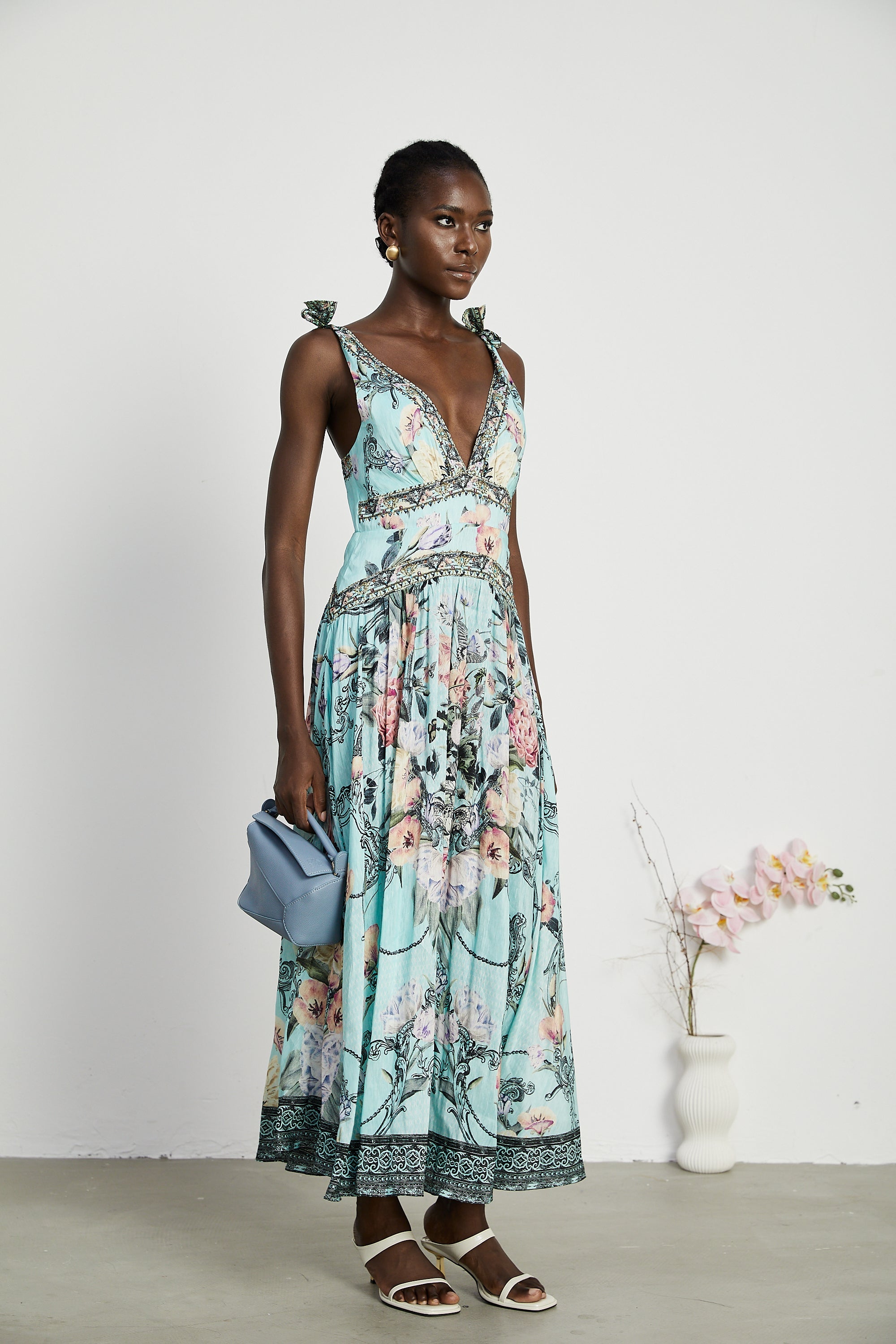 Saira tie-shoulder midi dress