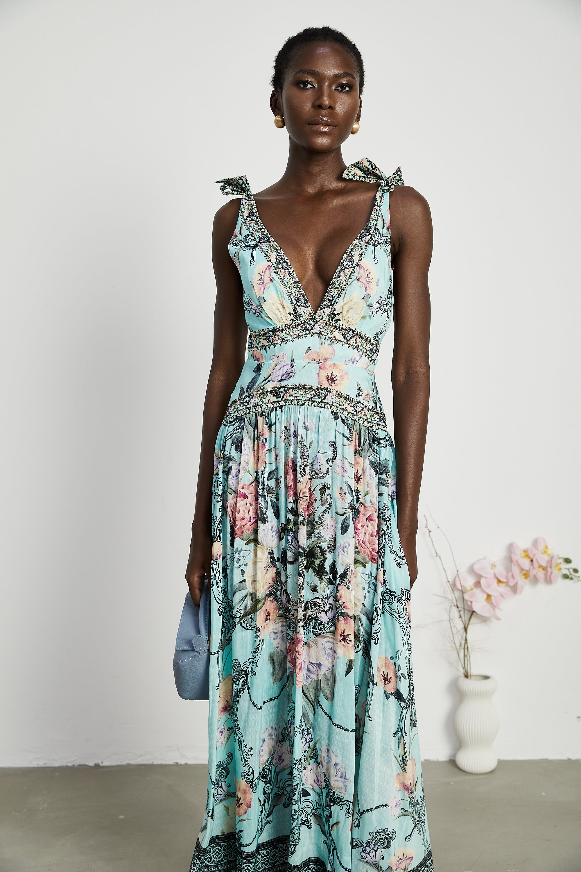 Saira tie-shoulder midi dress