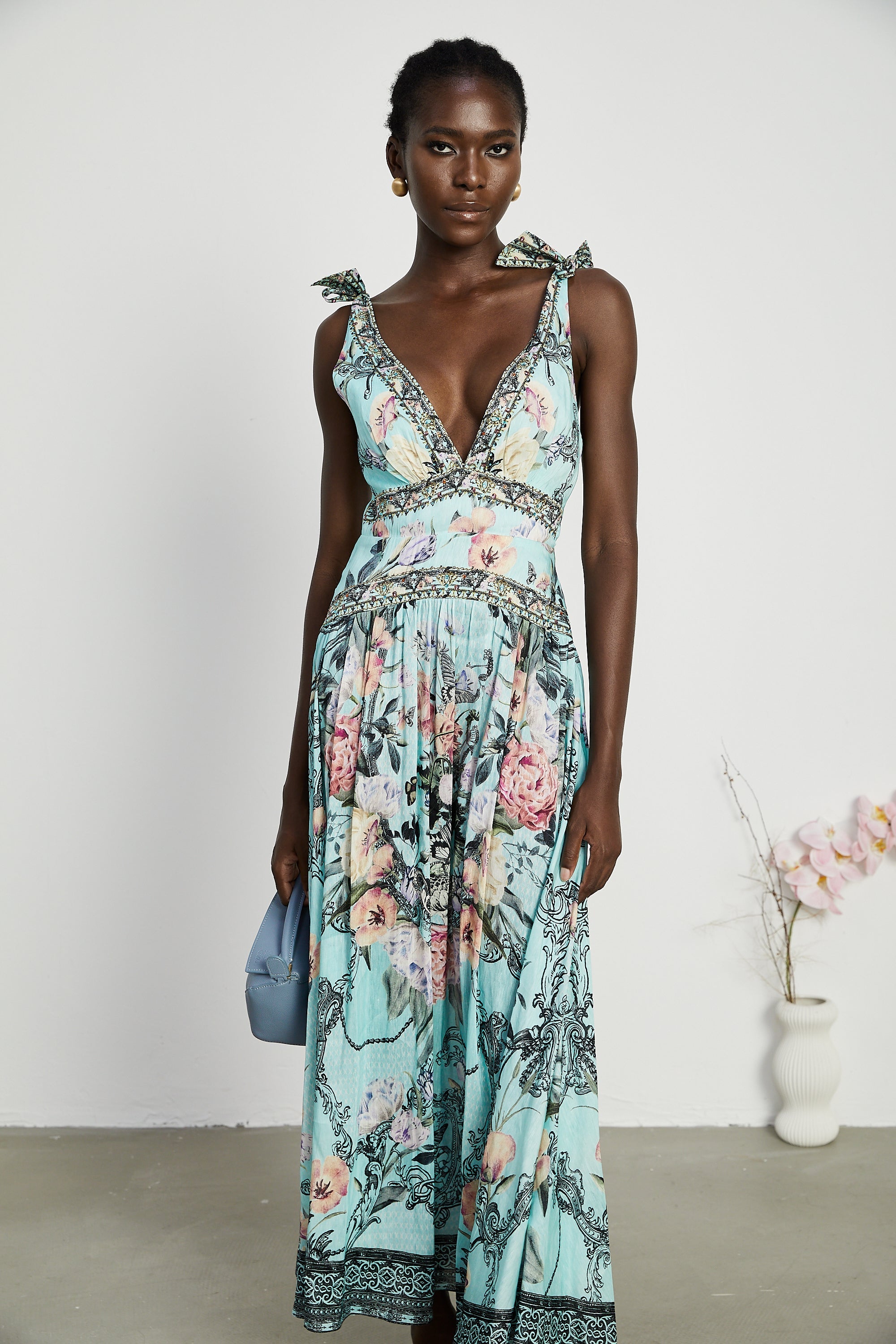 Saira tie-shoulder midi dress