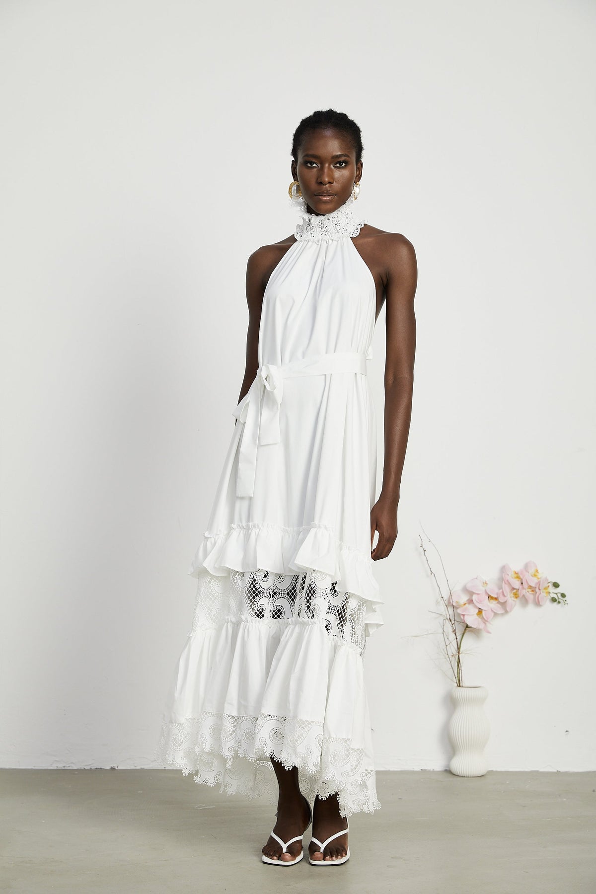 Neri white guipure-lace midi dress