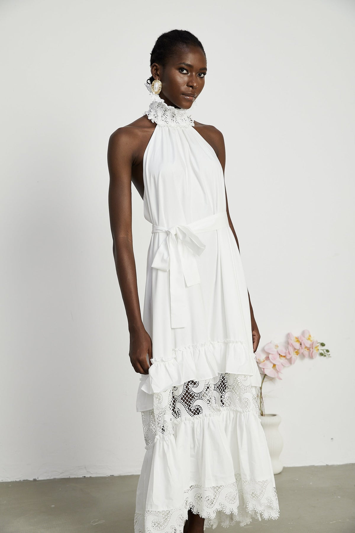 Neri white guipure-lace midi dress