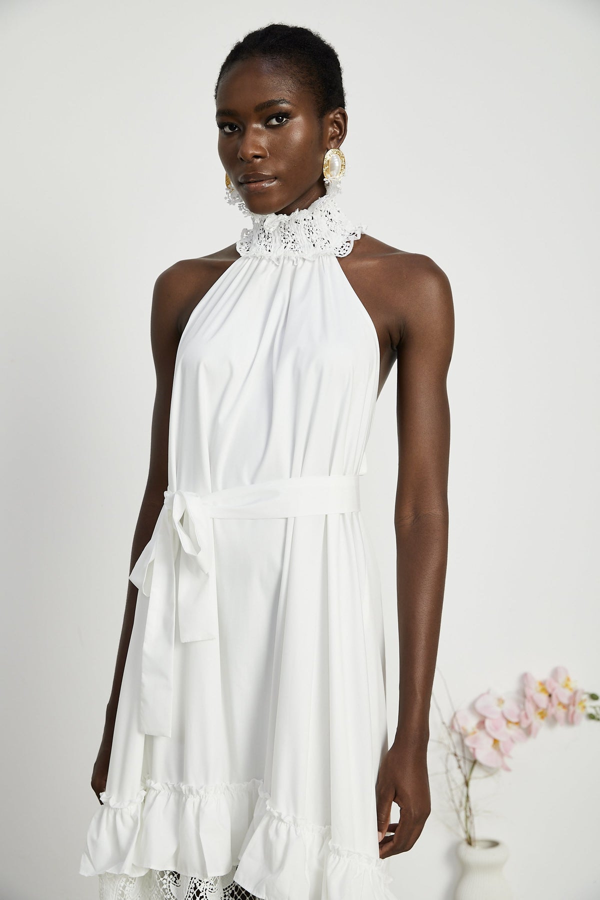 Neri white guipure-lace midi dress
