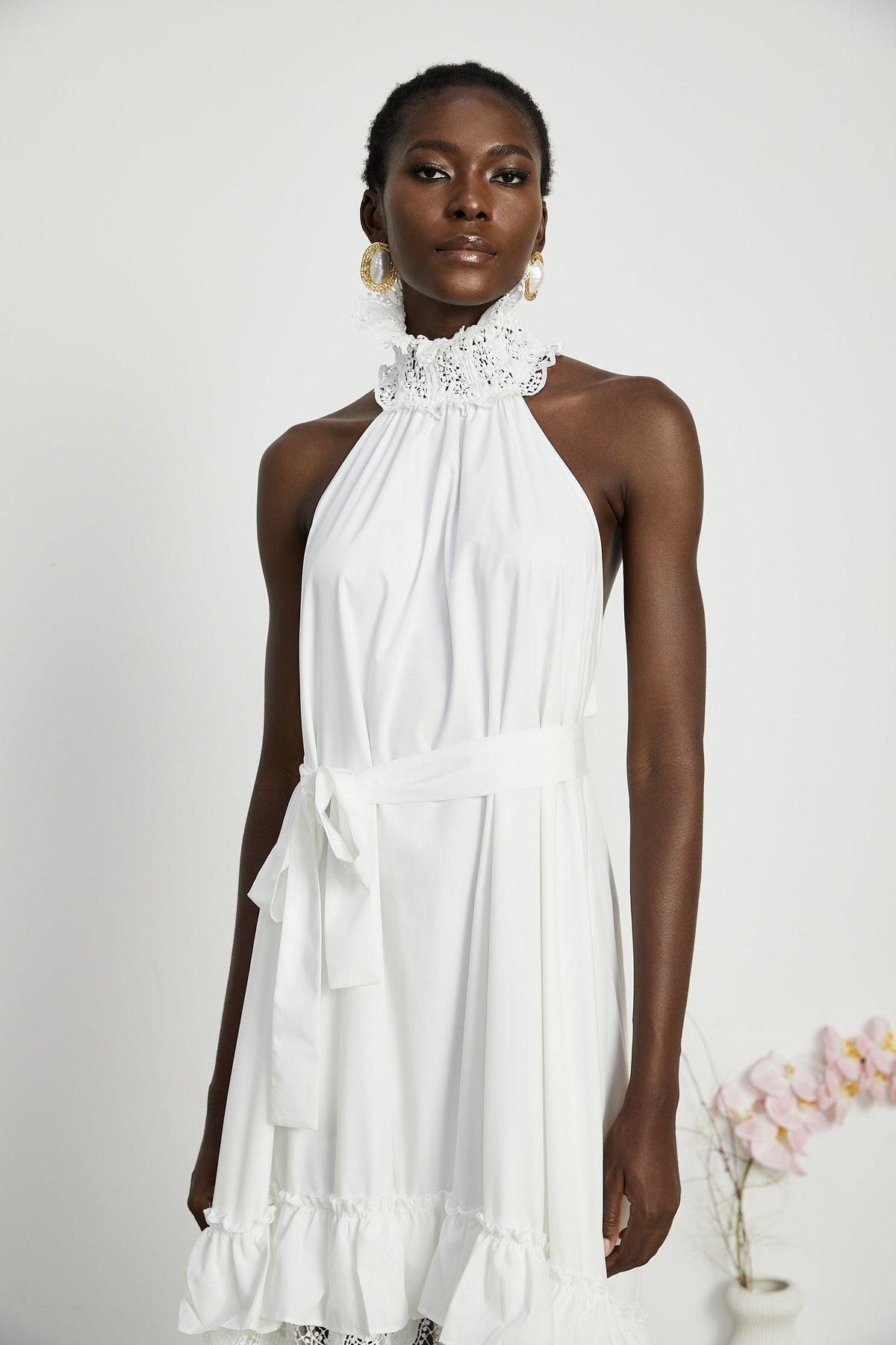 Neri white guipure-lace midi dress